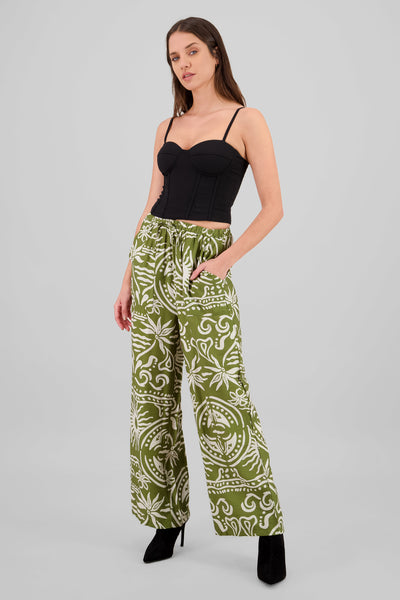 Wide Leg Printed Pants OLIVE COMBO