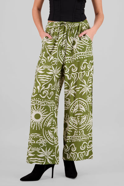 Wide Leg Printed Pants OLIVE COMBO