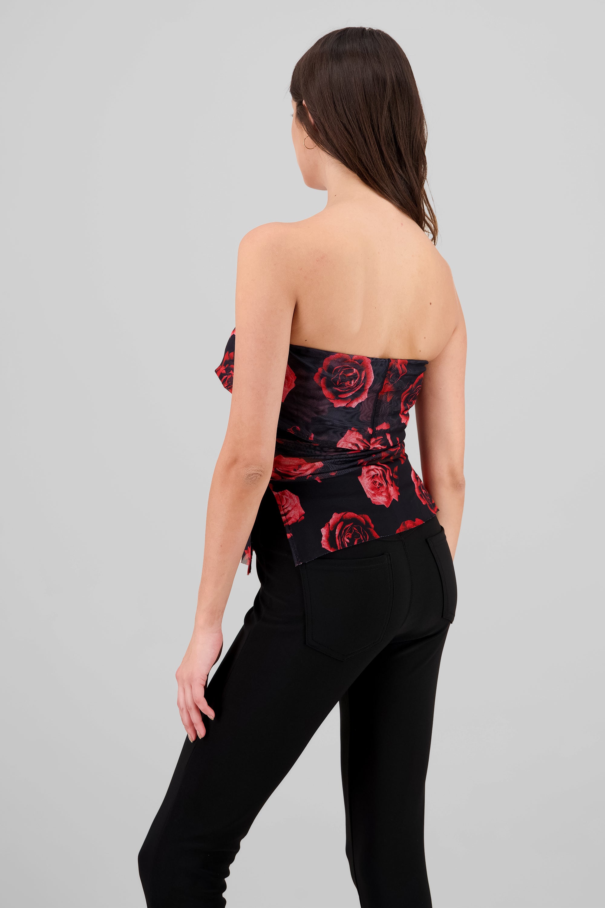 Floral Mesh Strapless Top BLACK COMBO