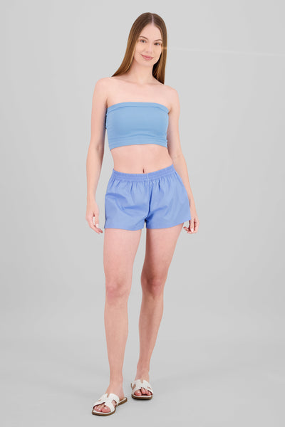 Poplin Elastic Waist Shorts BLUE