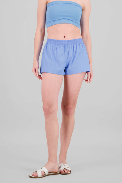 Poplin Elastic Waist Shorts BLUE