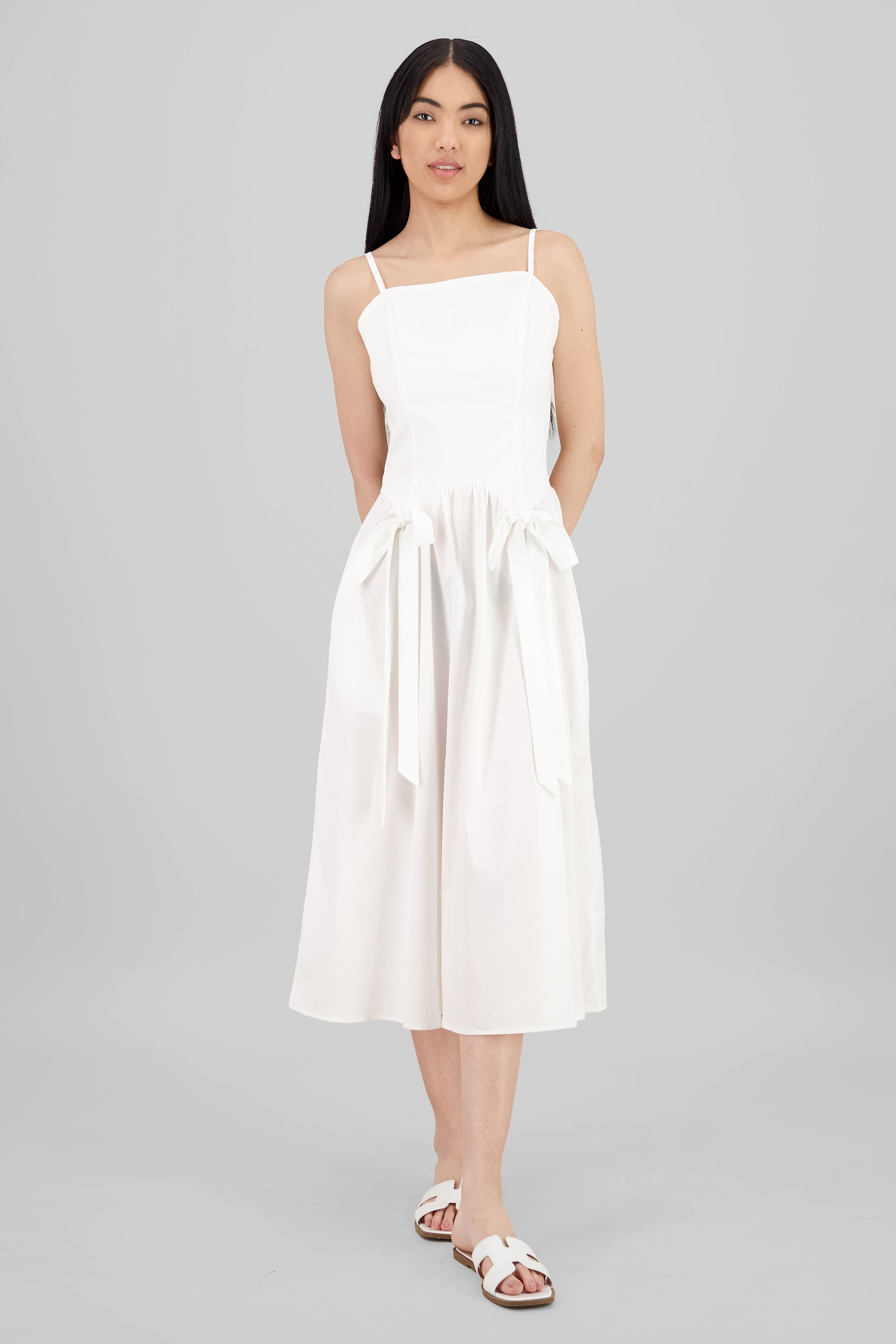 Drop Waist Dress with Bows WHITE