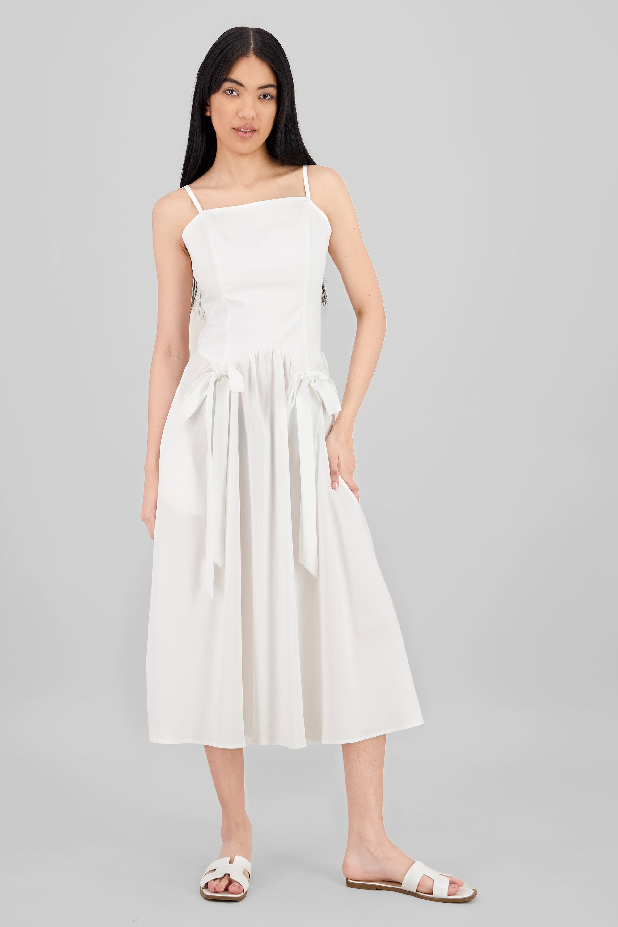 Drop Waist Dress with Bows WHITE