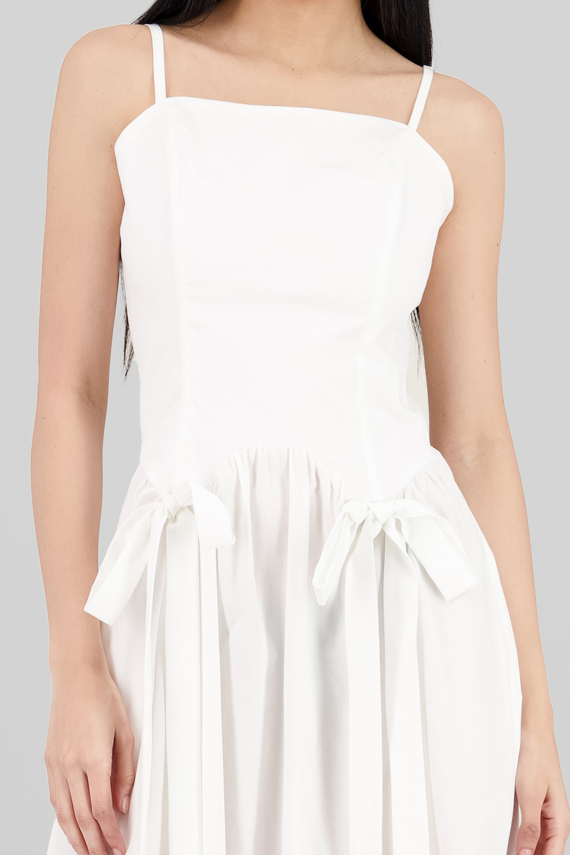 Drop Waist Dress with Bows WHITE