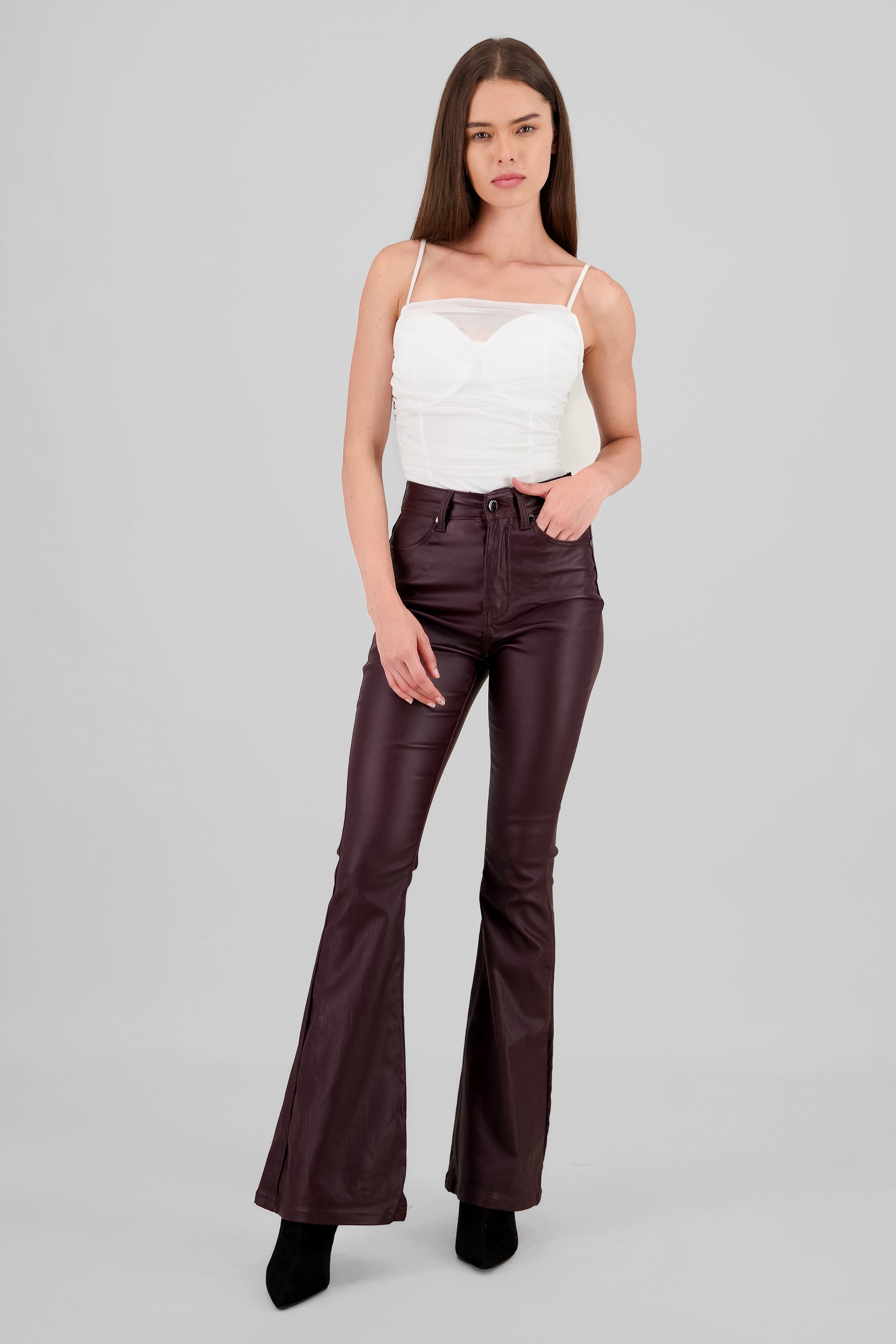 Faux Leather Bootcut Pants BURGUNDY