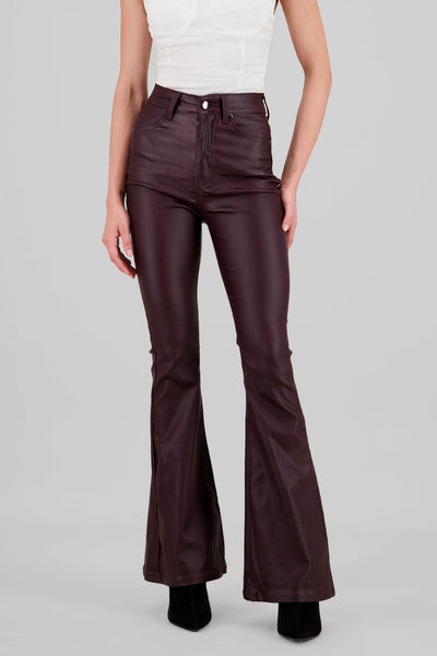 Faux Leather Bootcut Pants BURGUNDY