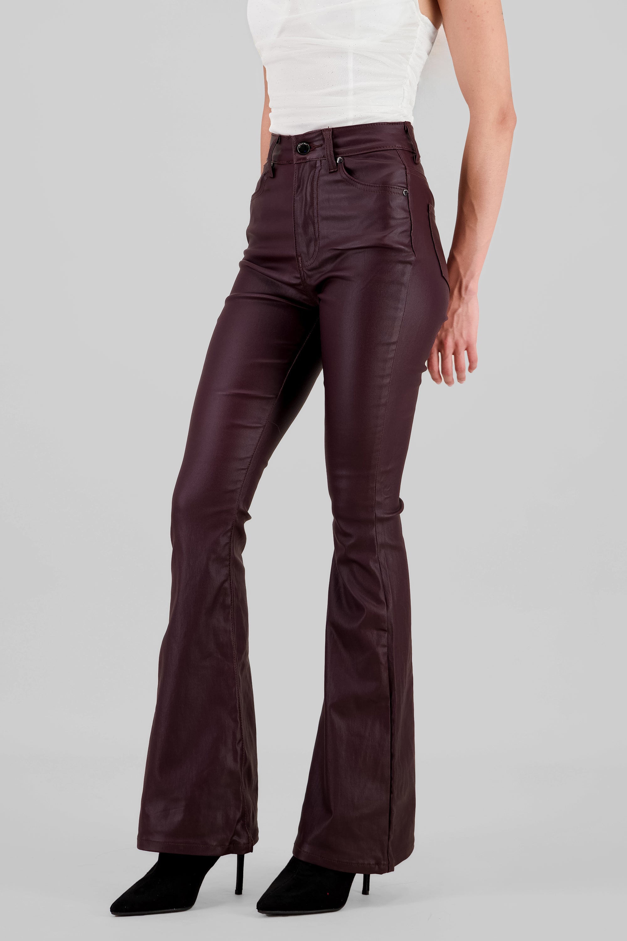 Faux Leather Bootcut Pants BURGUNDY