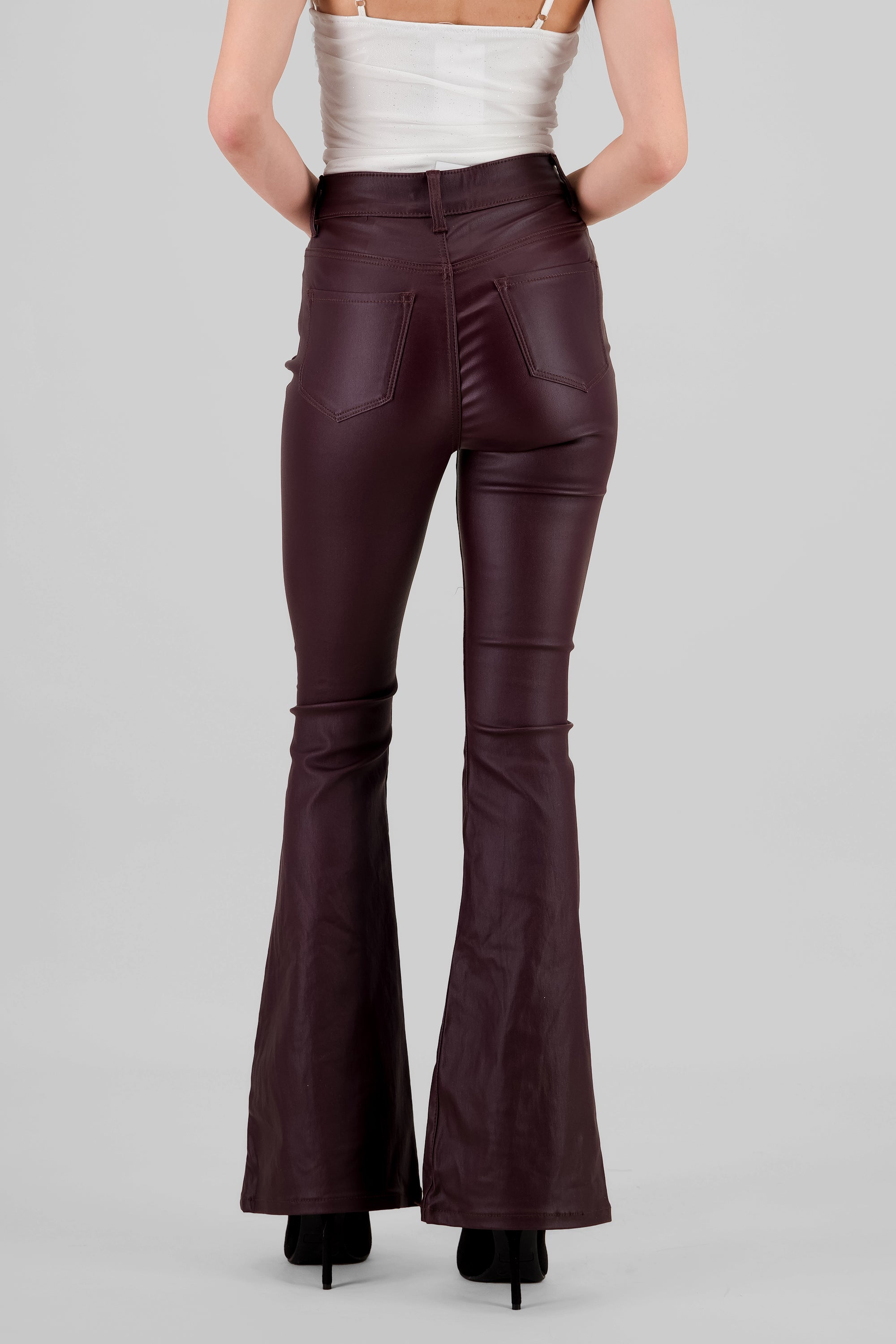 Faux Leather Bootcut Pants BURGUNDY