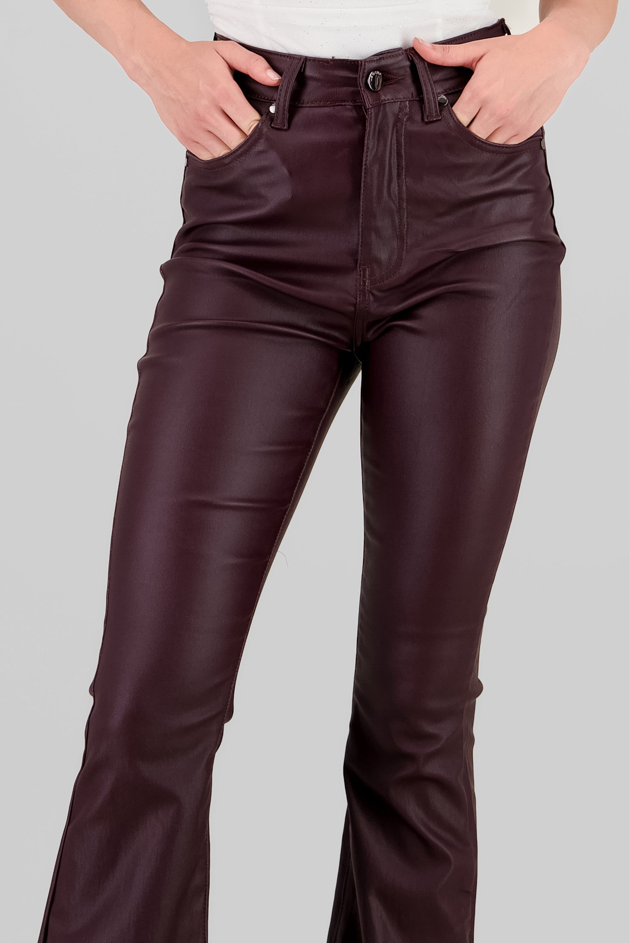 Faux Leather Bootcut Pants BURGUNDY