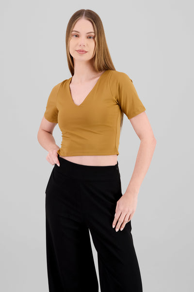 Solid Short Sleeve Top BROWN