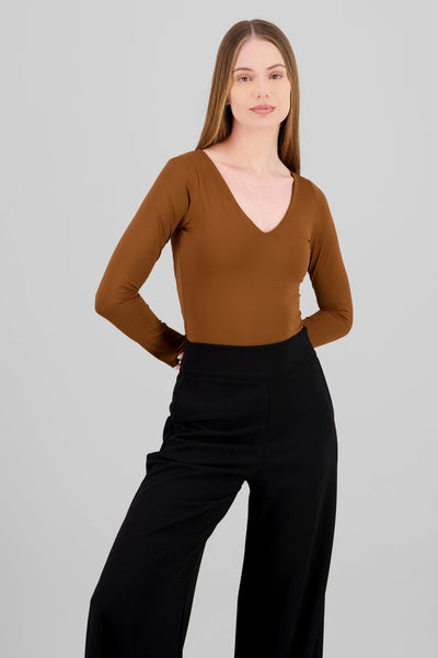 Solid Long Sleeve Bodysuit DARK BROWN