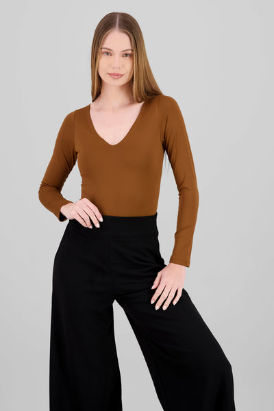 Solid Long Sleeve Bodysuit DARK BROWN