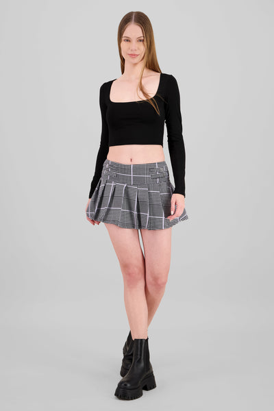 Plaid Pleated Skirt BLACK COMBO