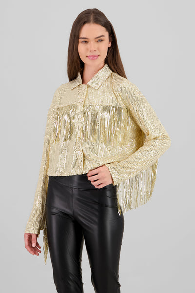 Fringe and Glitter Denim Jacket SILVER