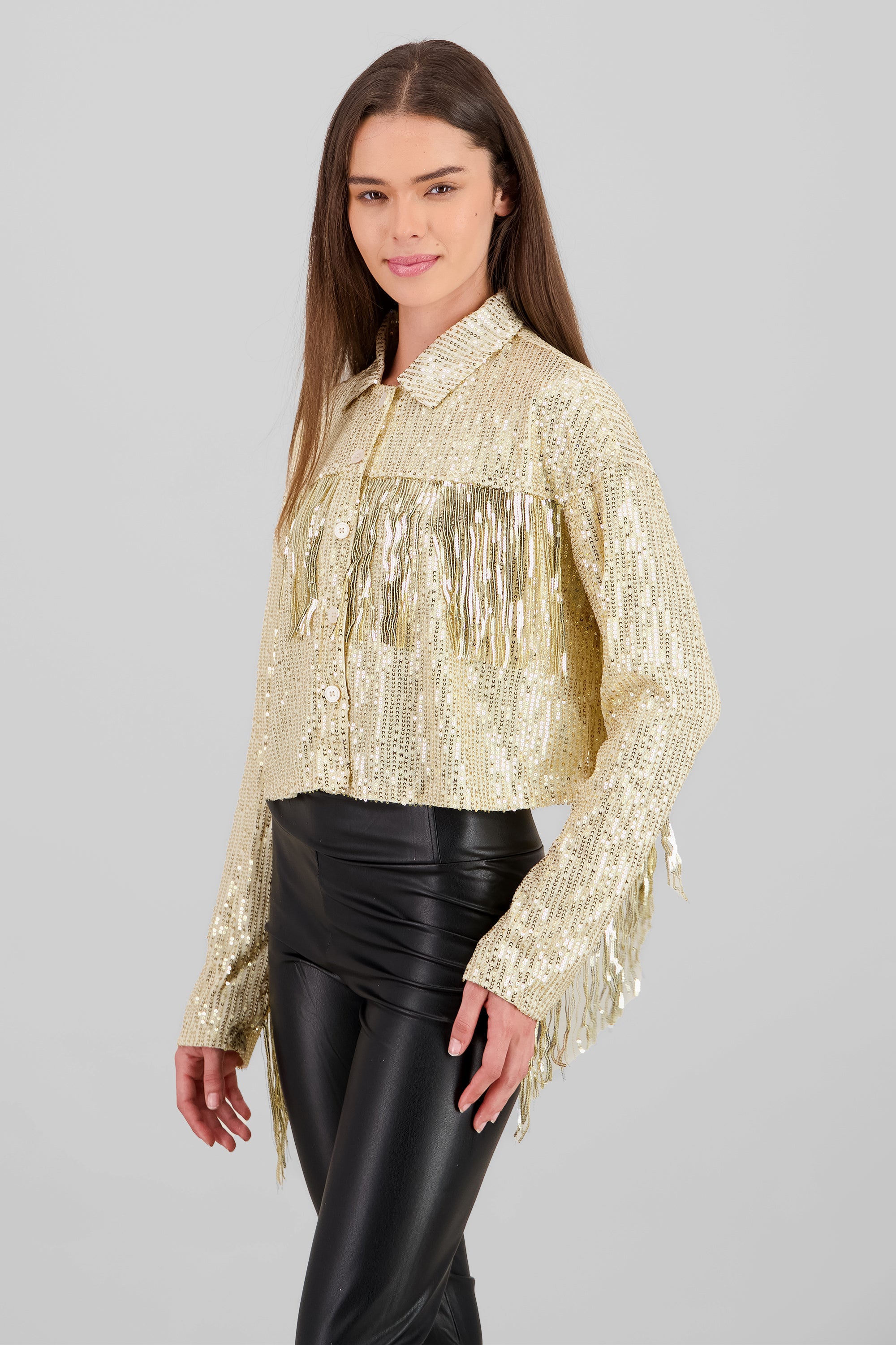 Fringe and Glitter Denim Jacket GOLD