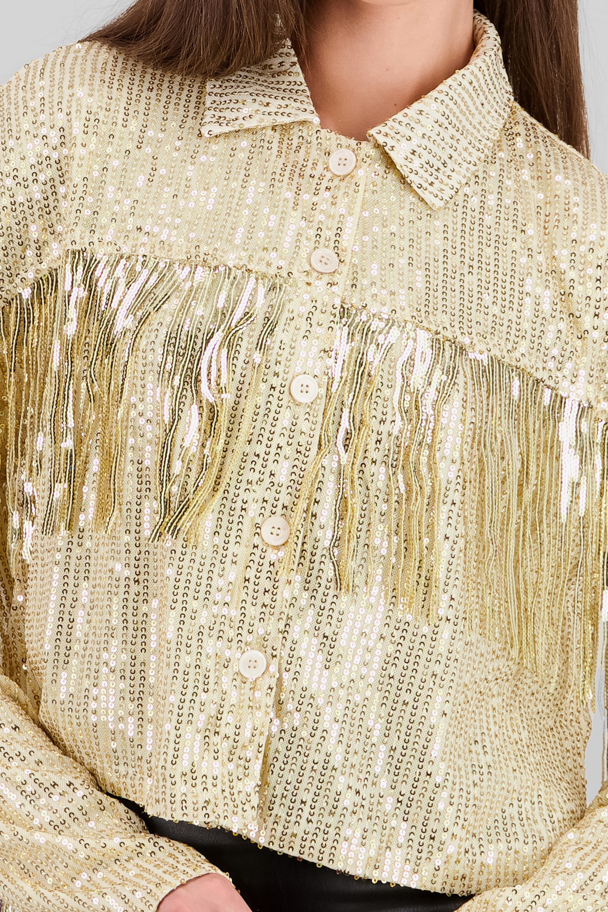 Fringe and Glitter Denim Jacket GOLD