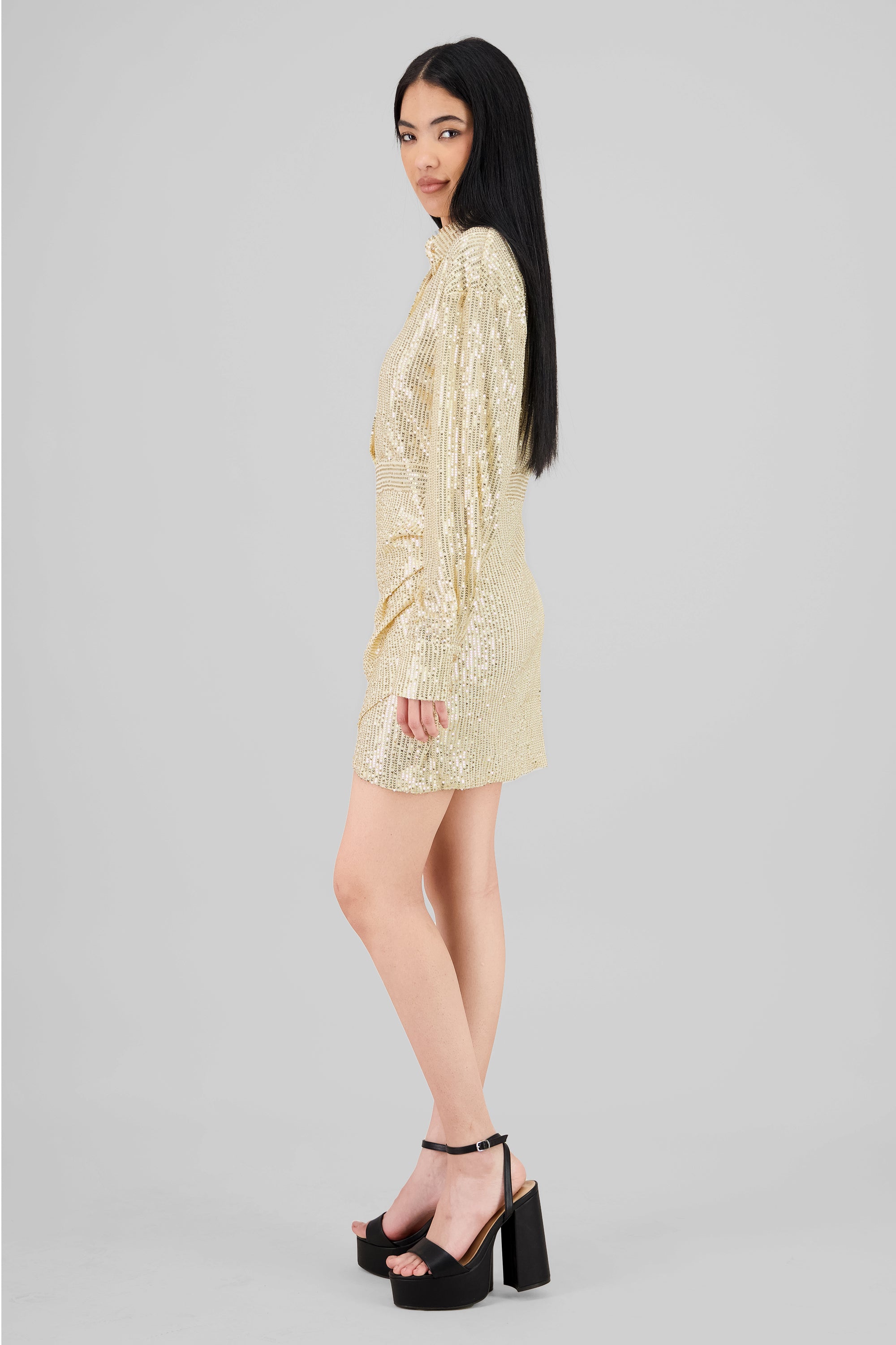 Long Sleeve Mini Dress GOLD