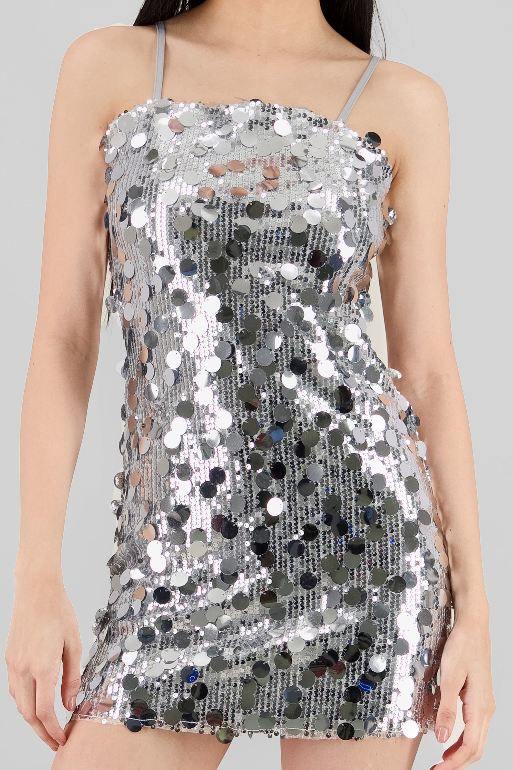 Sequin Strappy Mini Dress SILVER