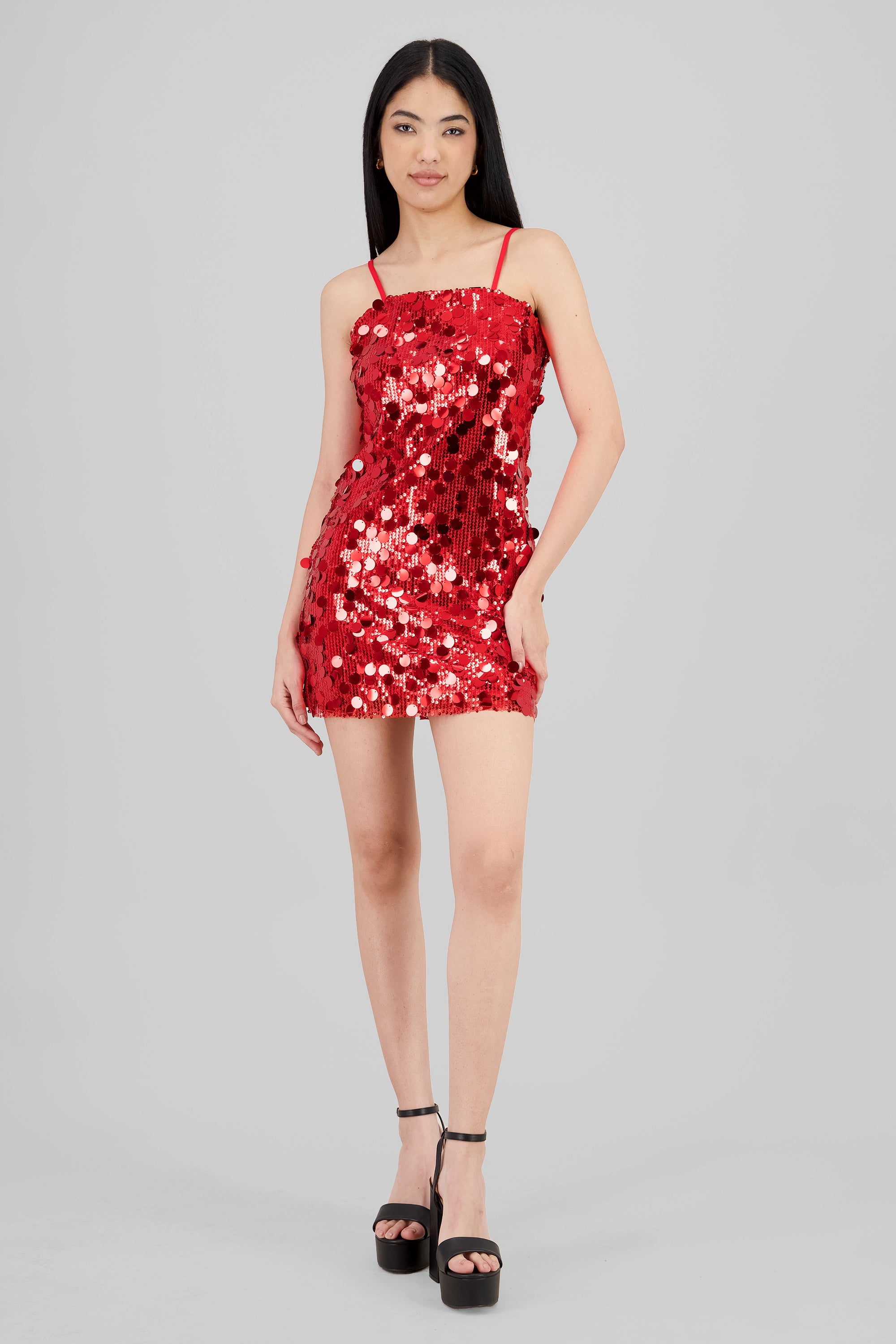 Sequin Strappy Mini Dress RED