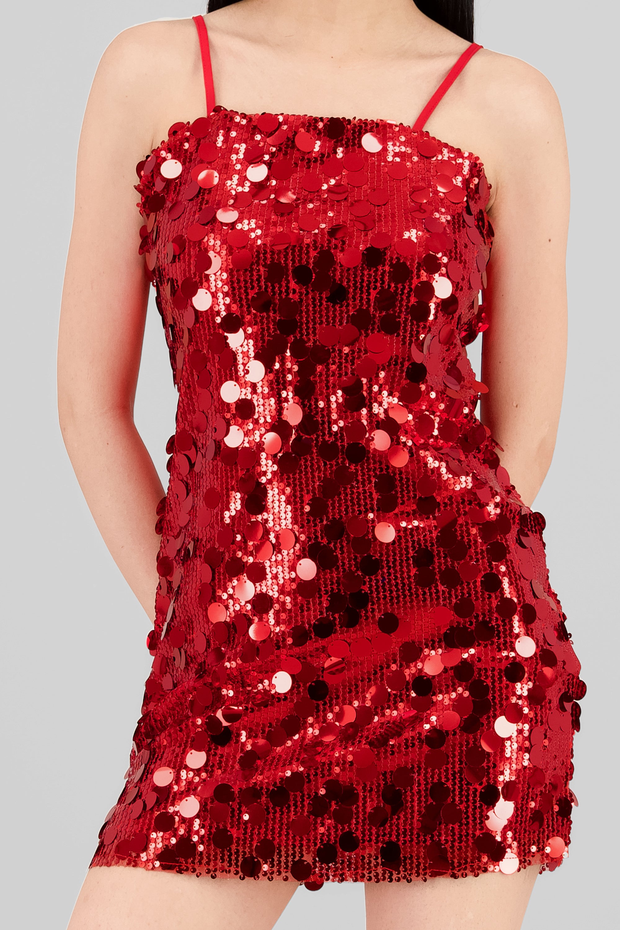 Sequin Strappy Mini Dress RED