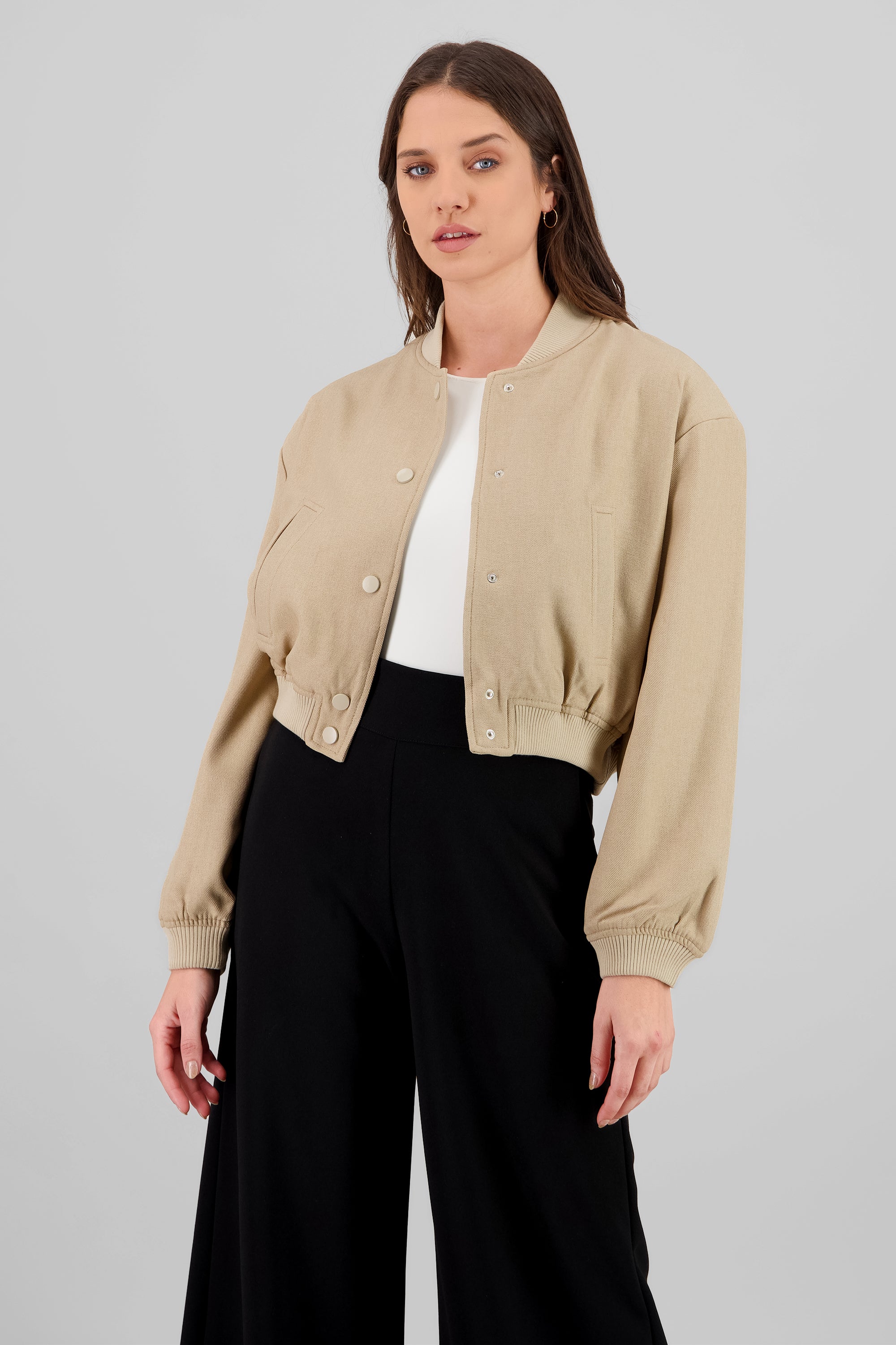 Cropped Fleece Bomber Jacket TAUPE