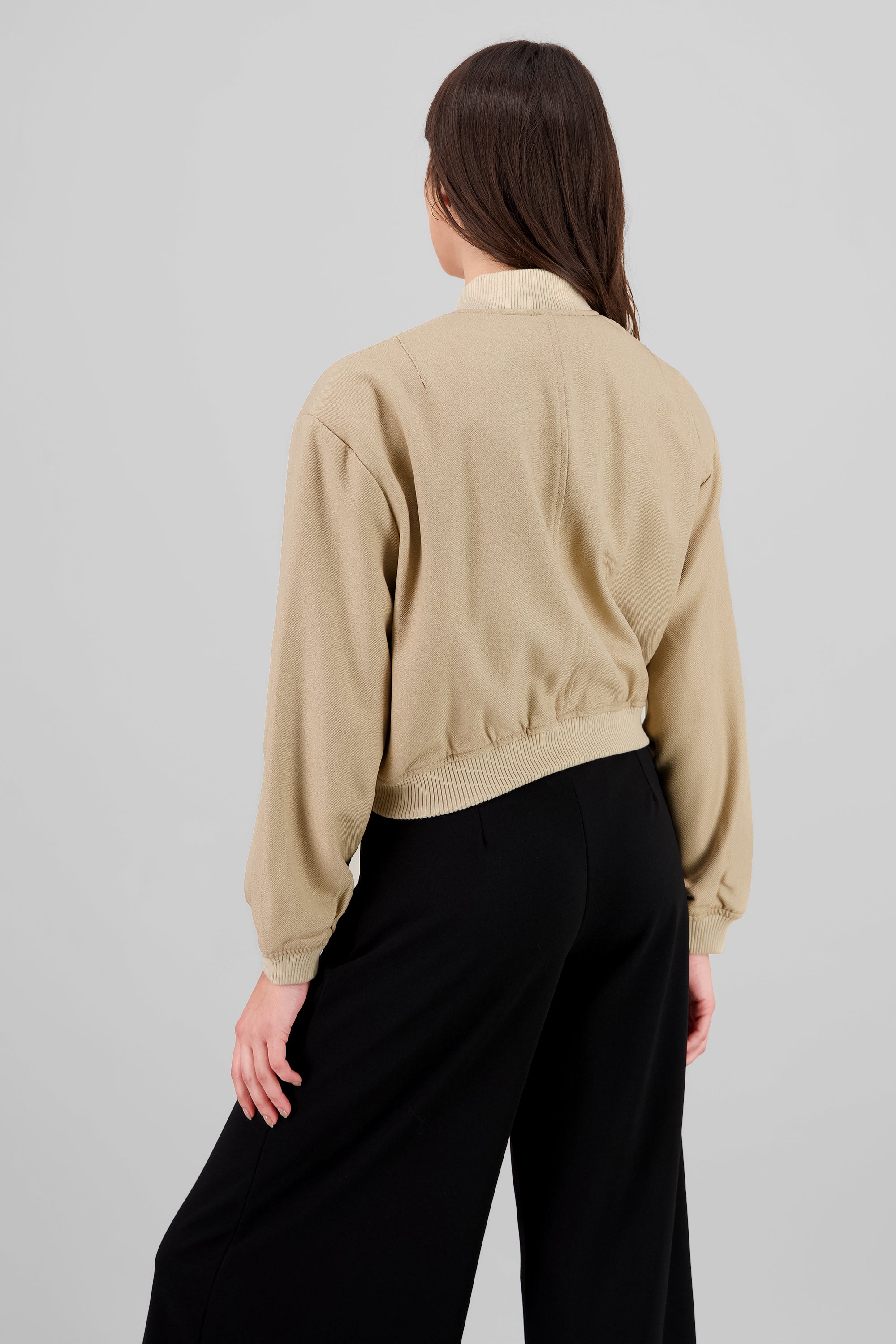 Cropped Fleece Bomber Jacket TAUPE