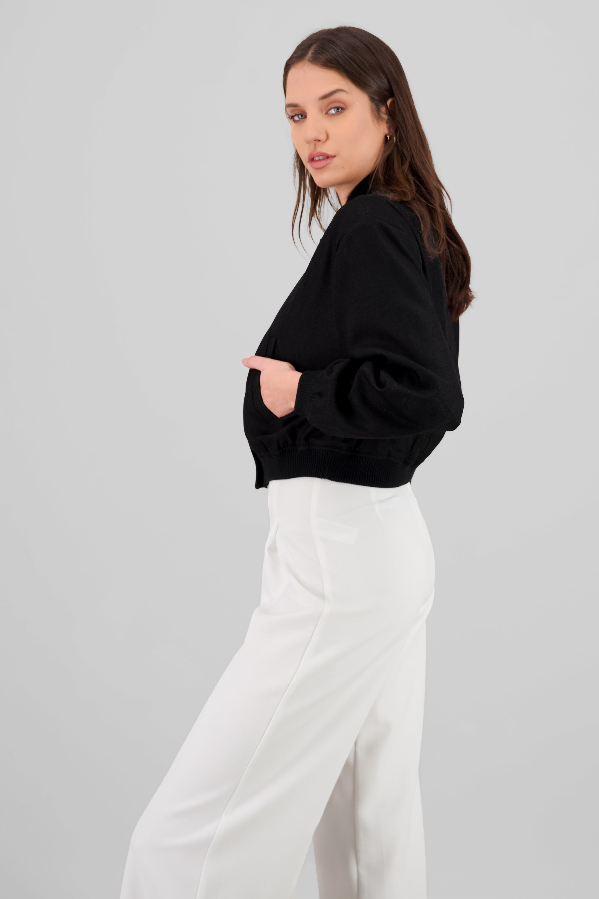 Cropped Fleece Bomber Jacket BLACK