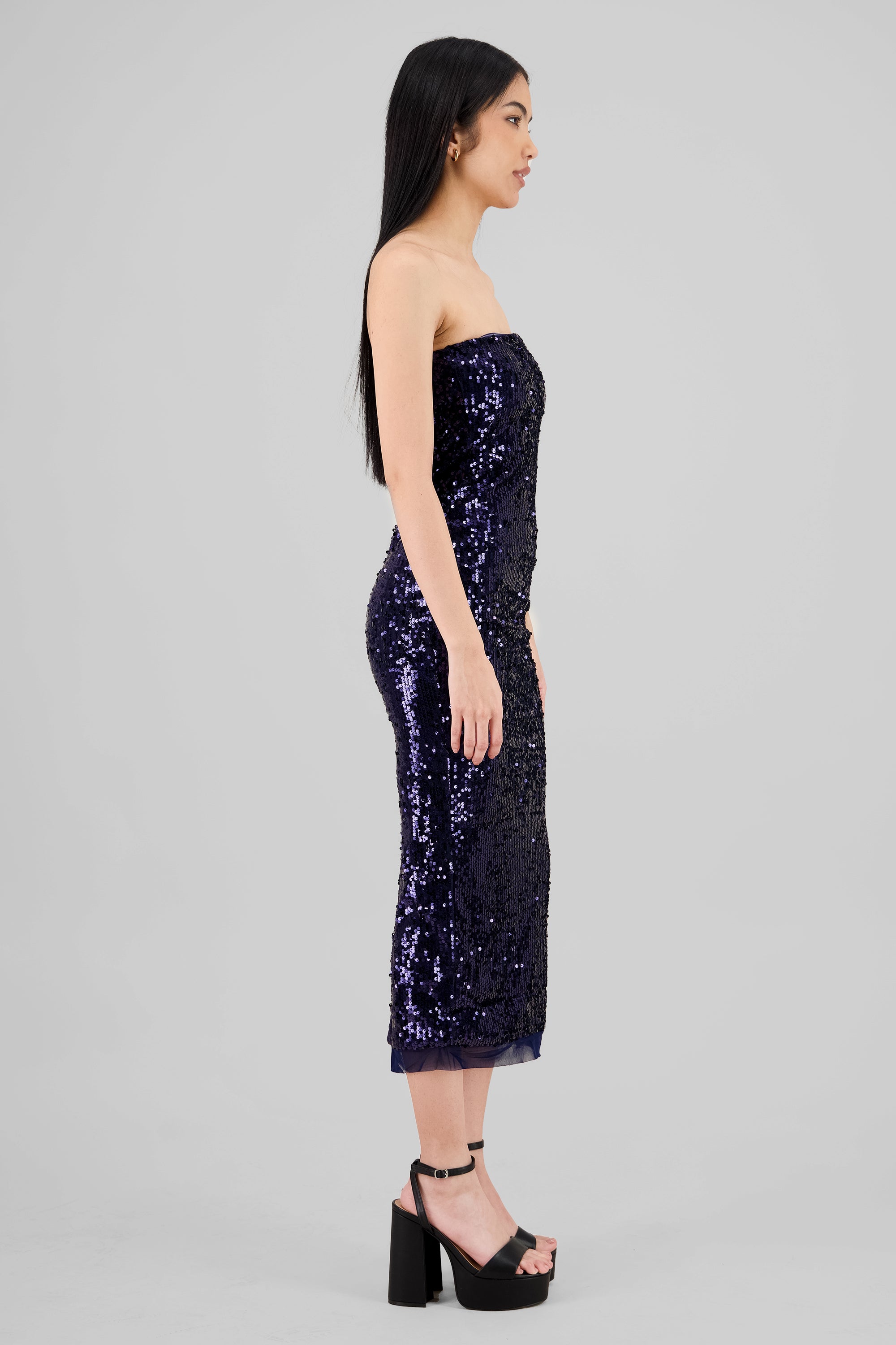 Strapless Sequin Midi Dress NAVY