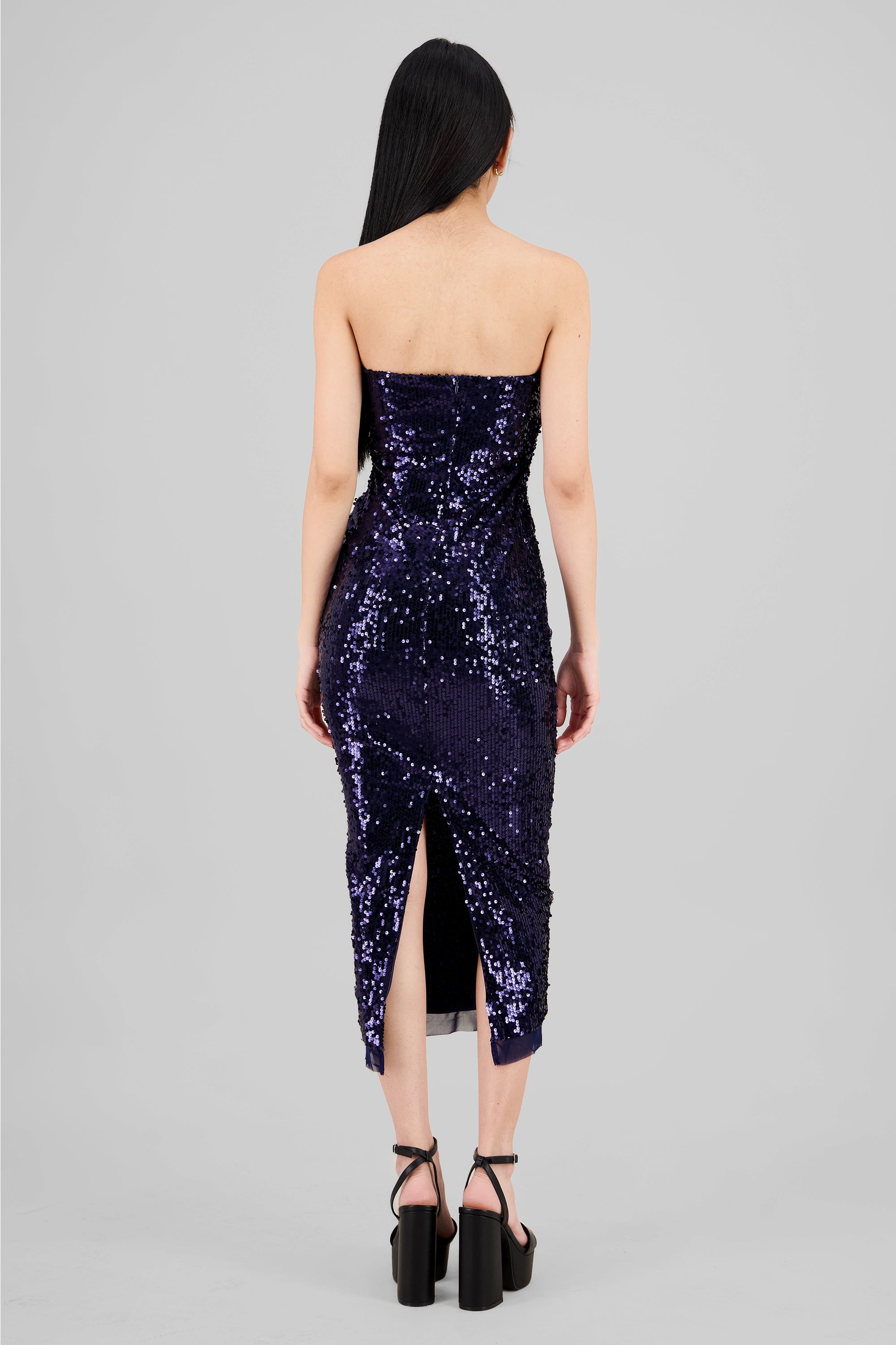 Strapless Sequin Midi Dress NAVY