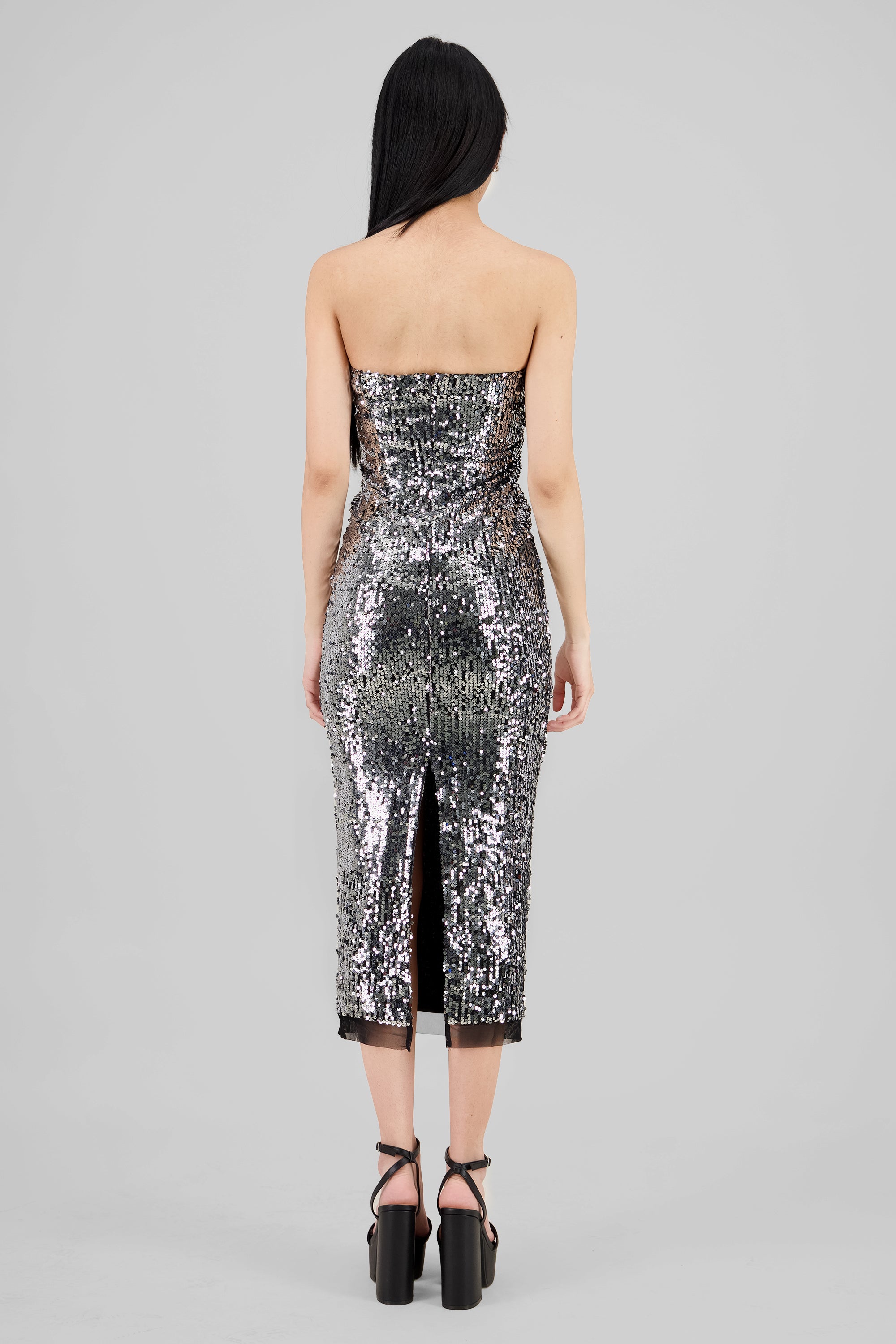 Strapless Sequin Midi Dress SILVER