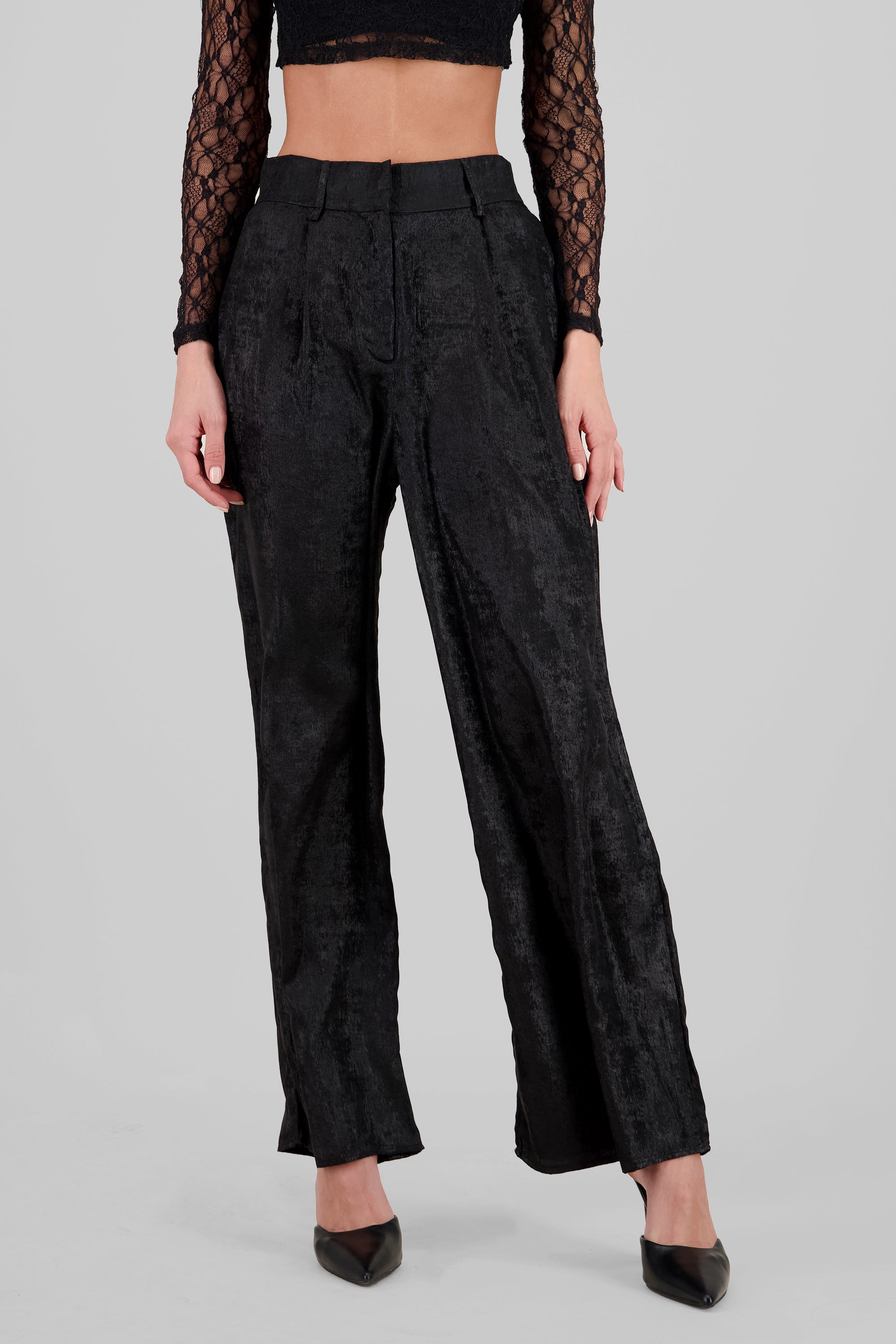 Wide Leg Sequin Pants BLACK