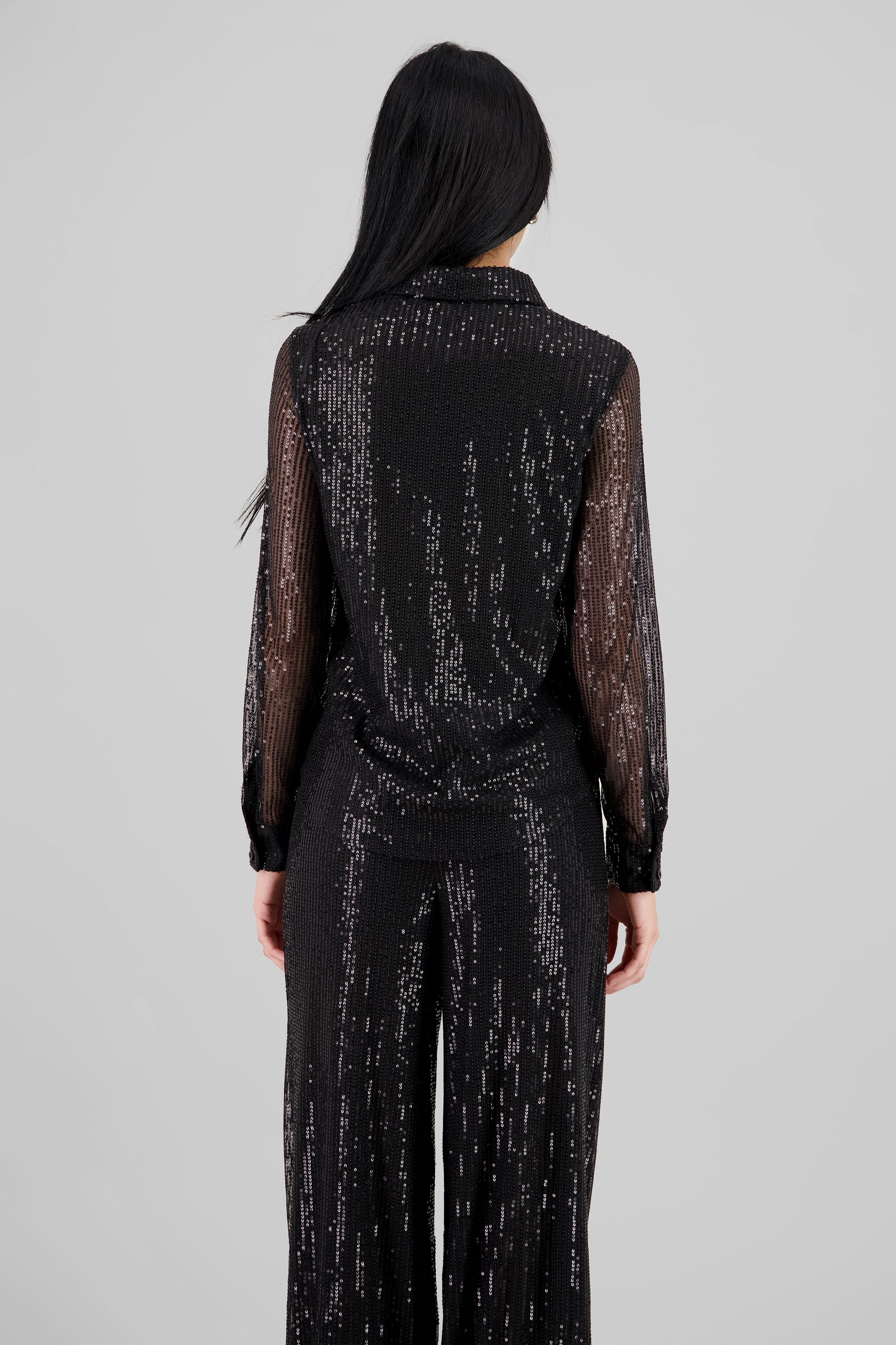 Long Sleeve Sequin Shirt BLACK