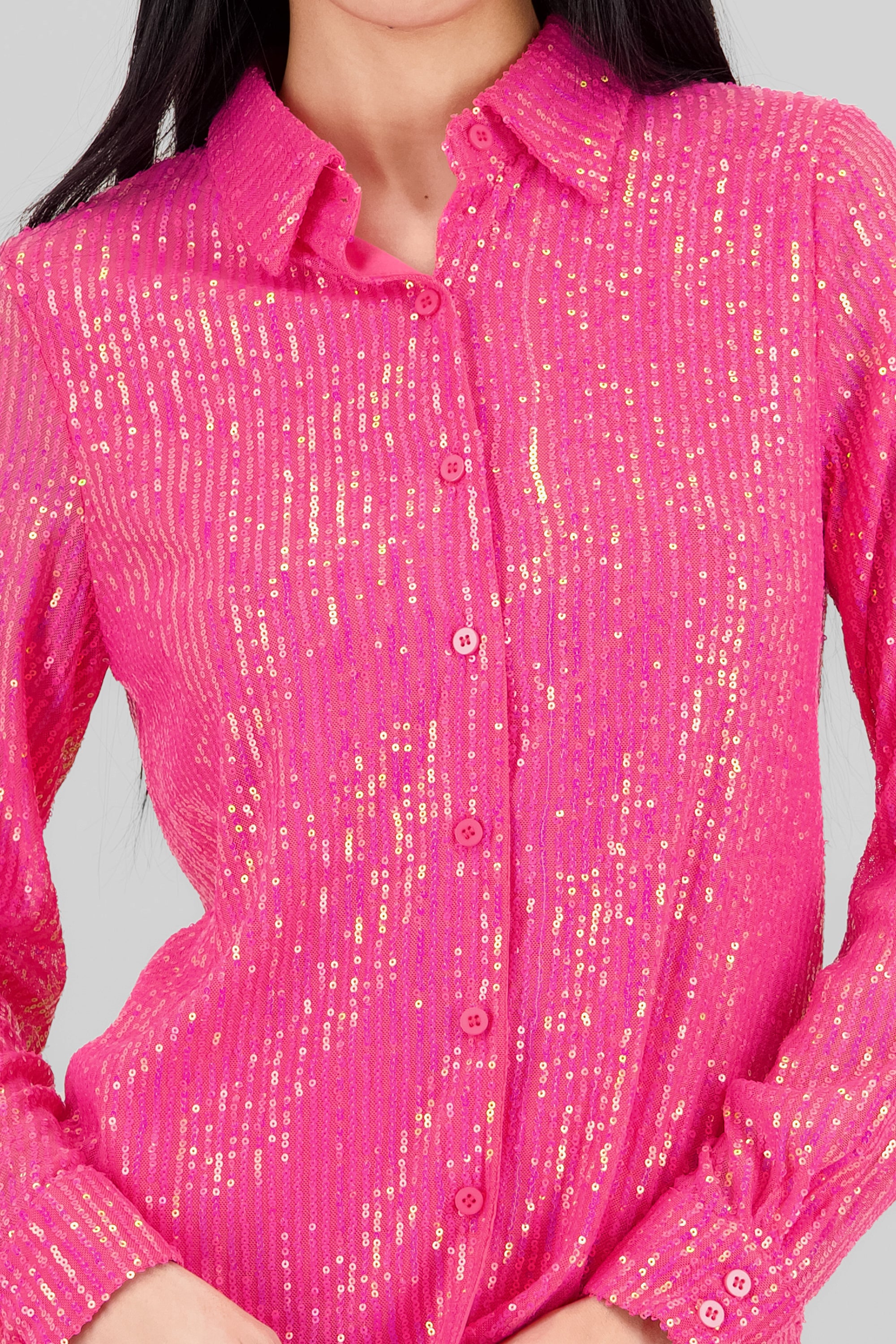 Long Sleeve Sequin Shirt PINK