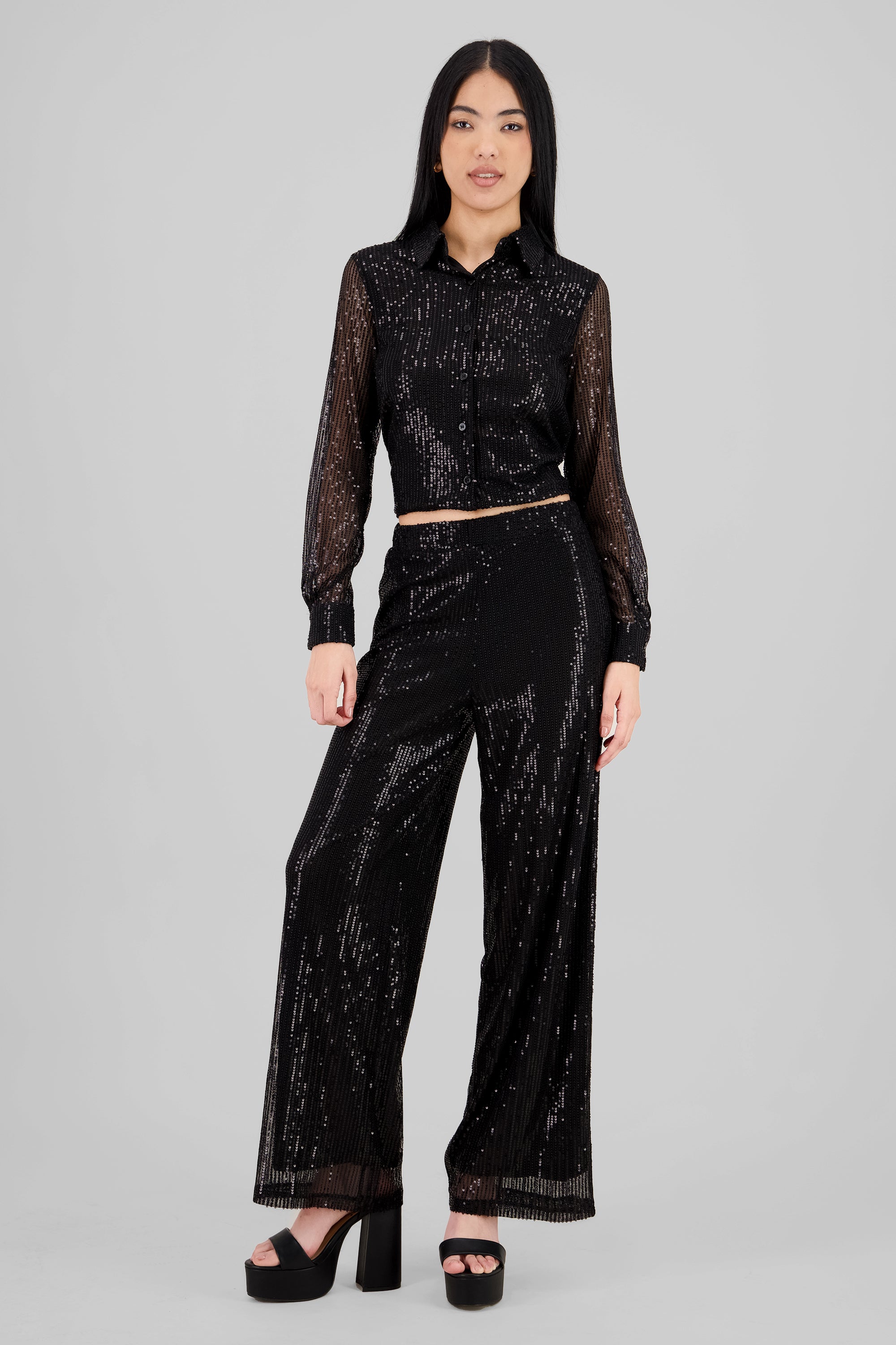 Sparkly Wide Leg Pants BLACK