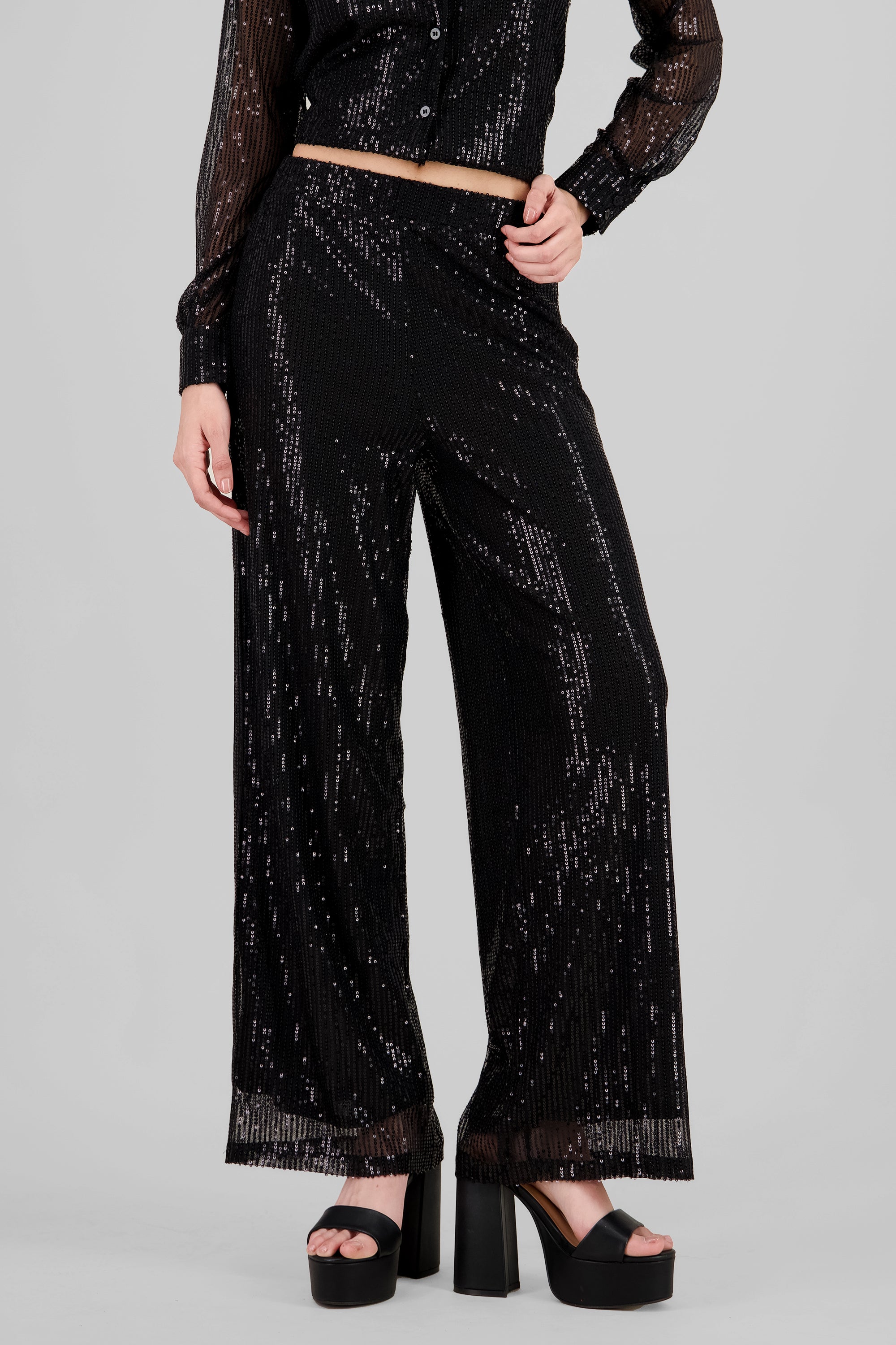 Sparkly Wide Leg Pants BLACK