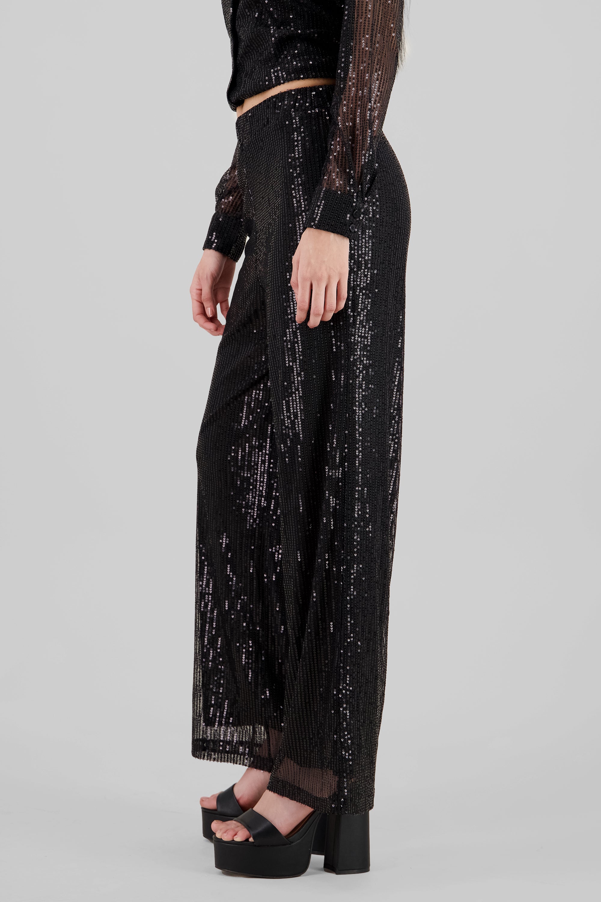 Sparkly Wide Leg Pants BLACK