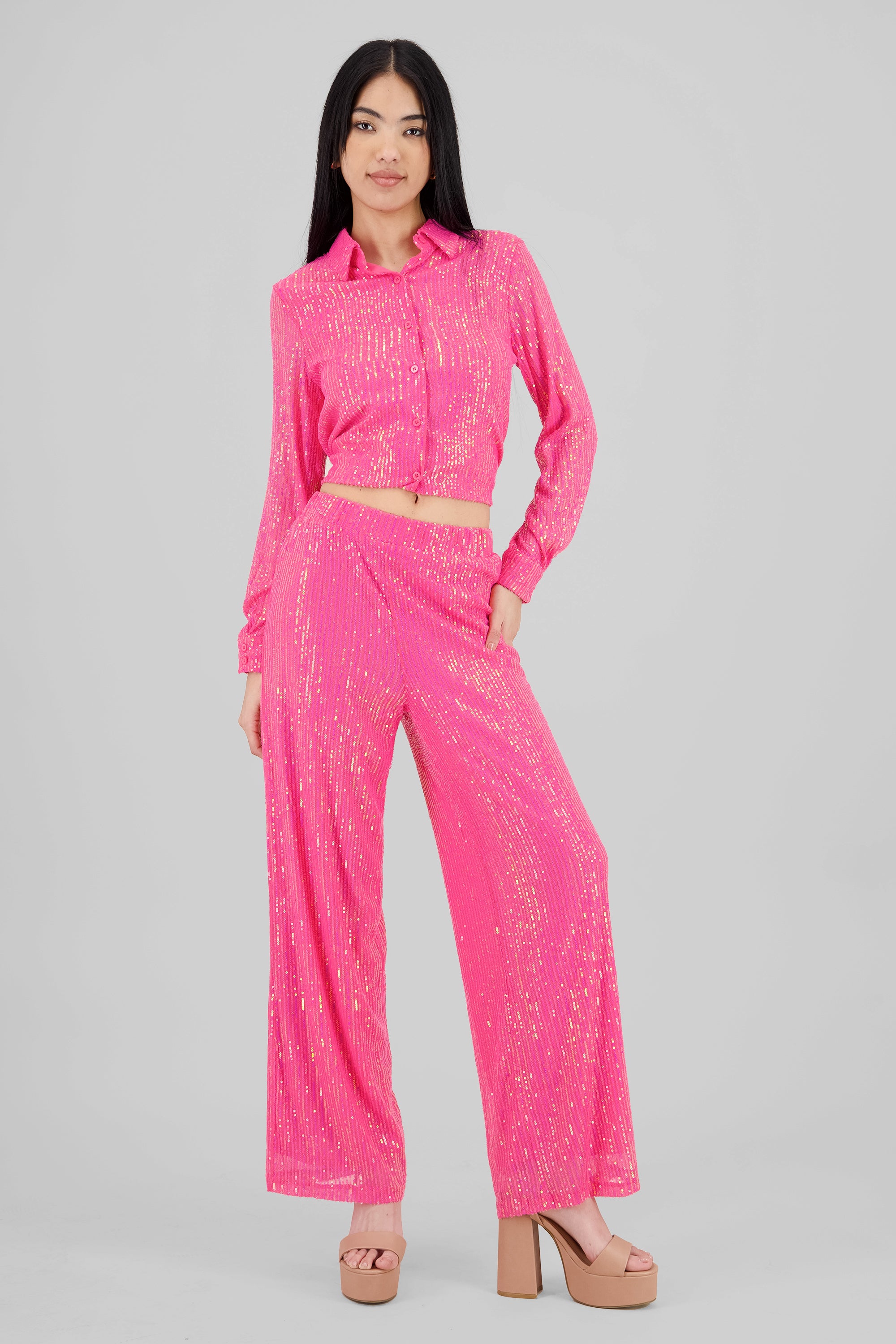 Sparkly Wide Leg Pants PINK