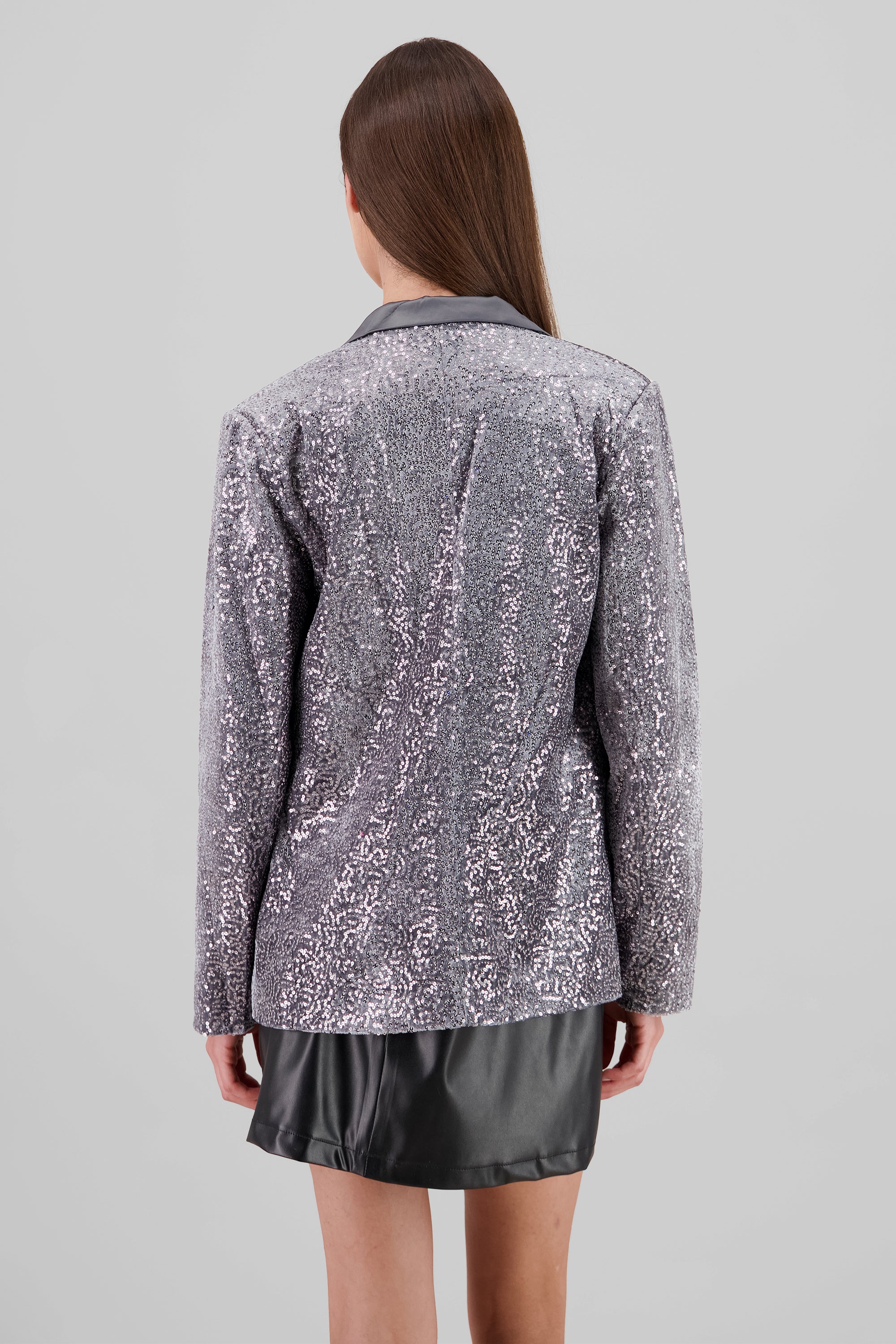 Lapel Detail Sequin Blazer SILVER