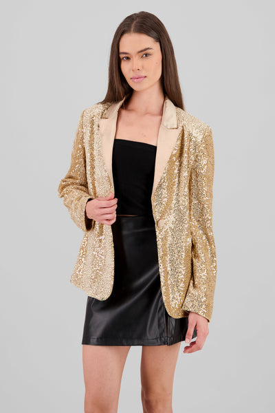 Lapel Detail Sequin Blazer GREEN