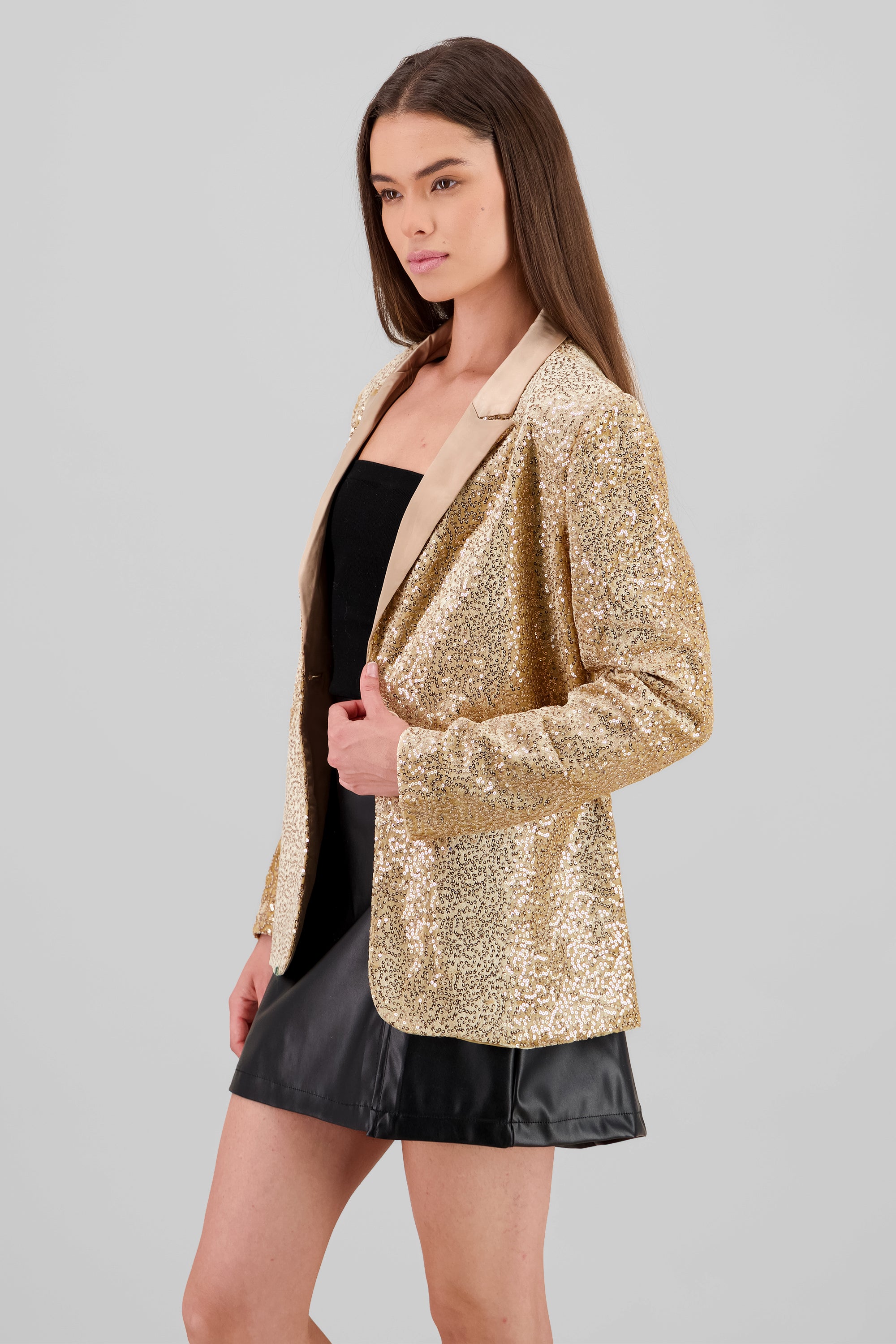 Lapel Detail Sequin Blazer GOLD