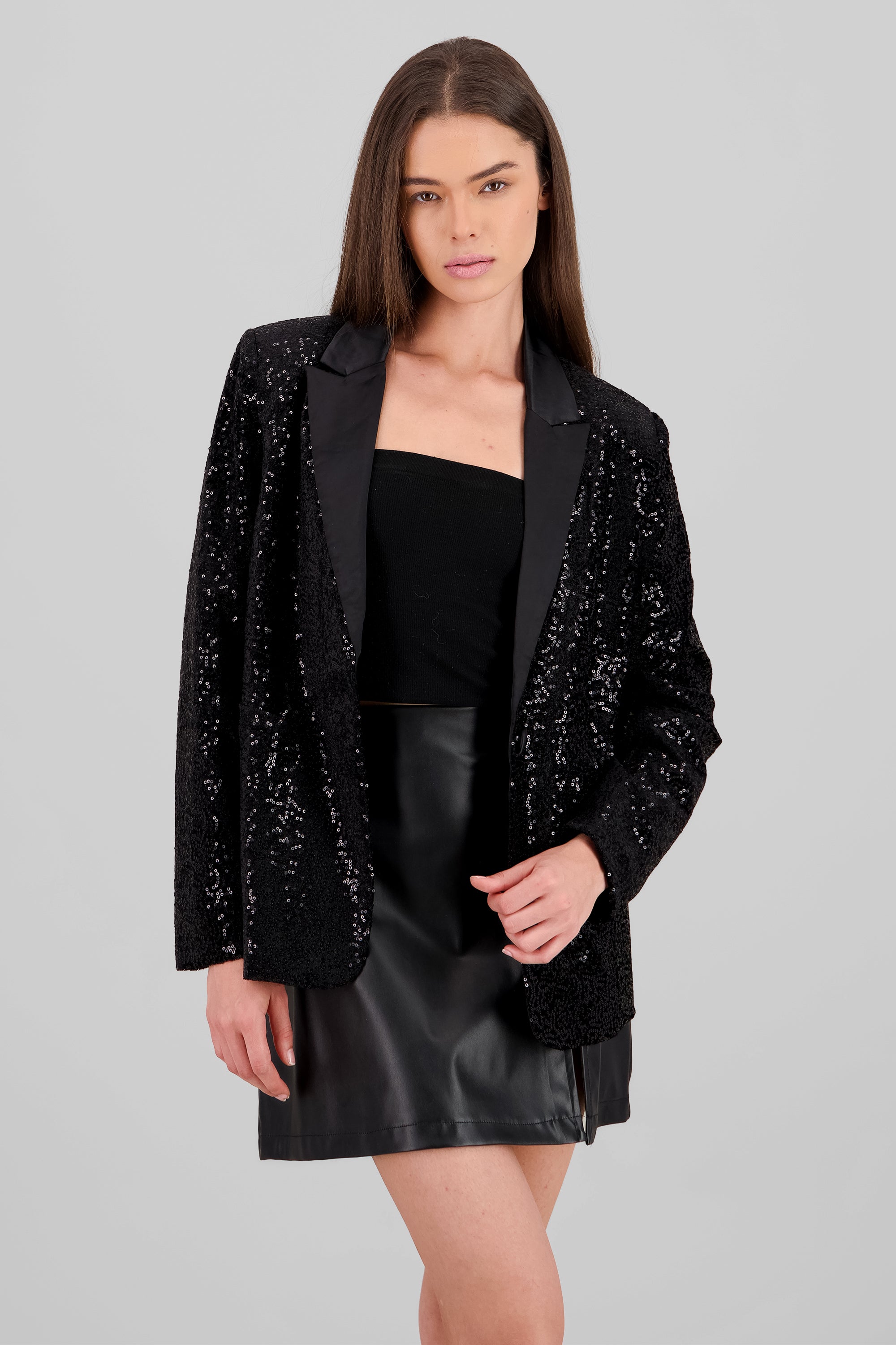 Lapel Detail Sequin Blazer BLACK