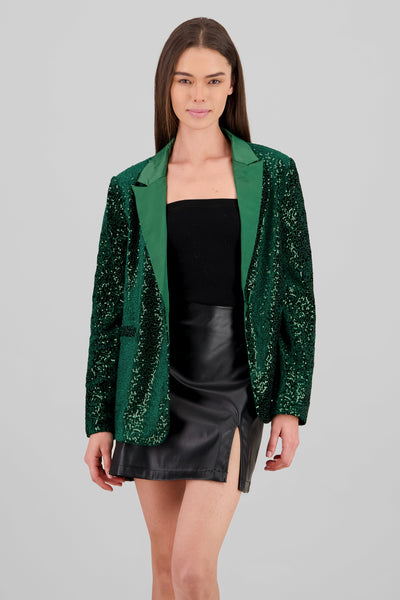 Lapel Detail Sequin Blazer GREEN