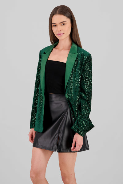 Lapel Detail Sequin Blazer GREEN