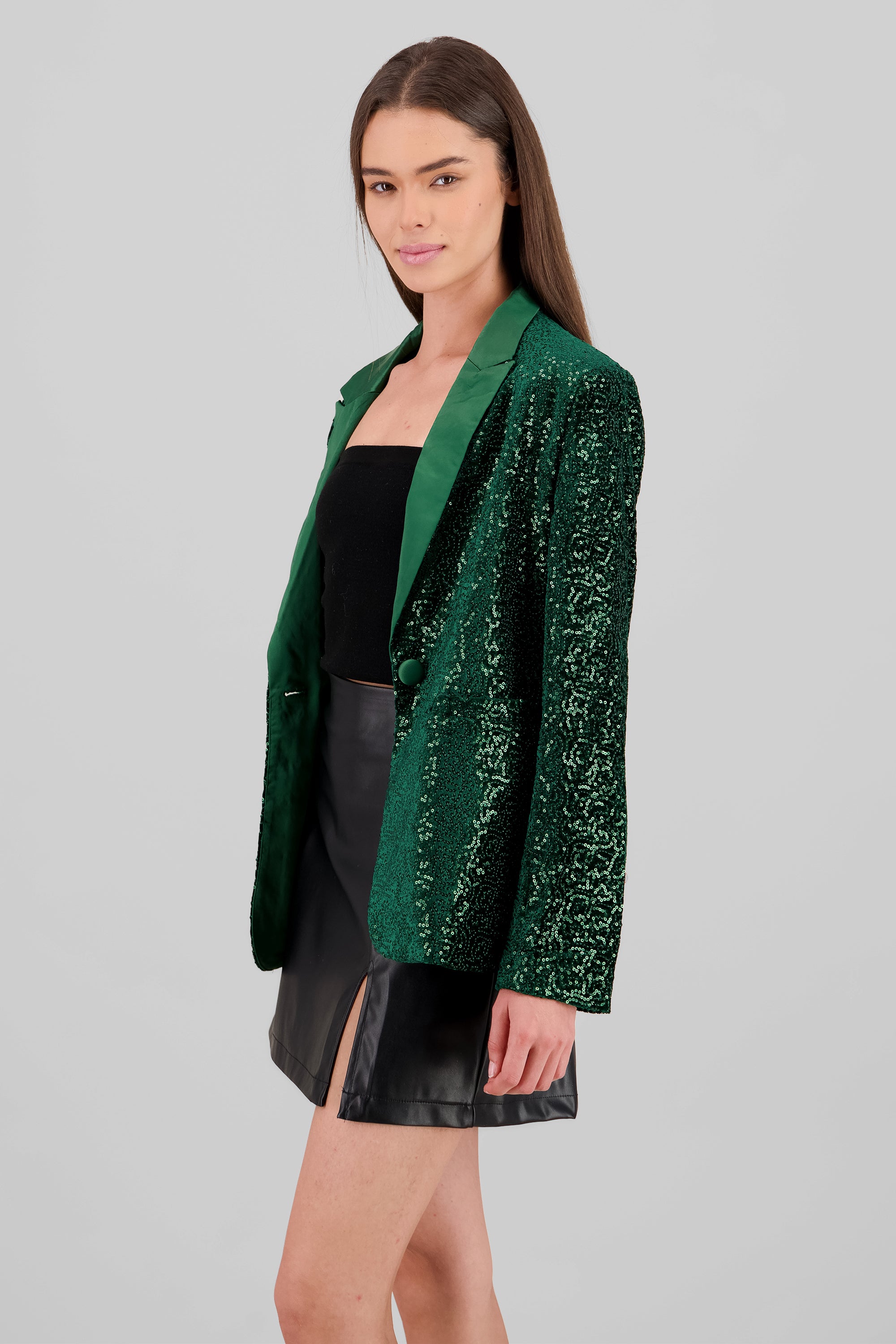 Lapel Detail Sequin Blazer GREEN