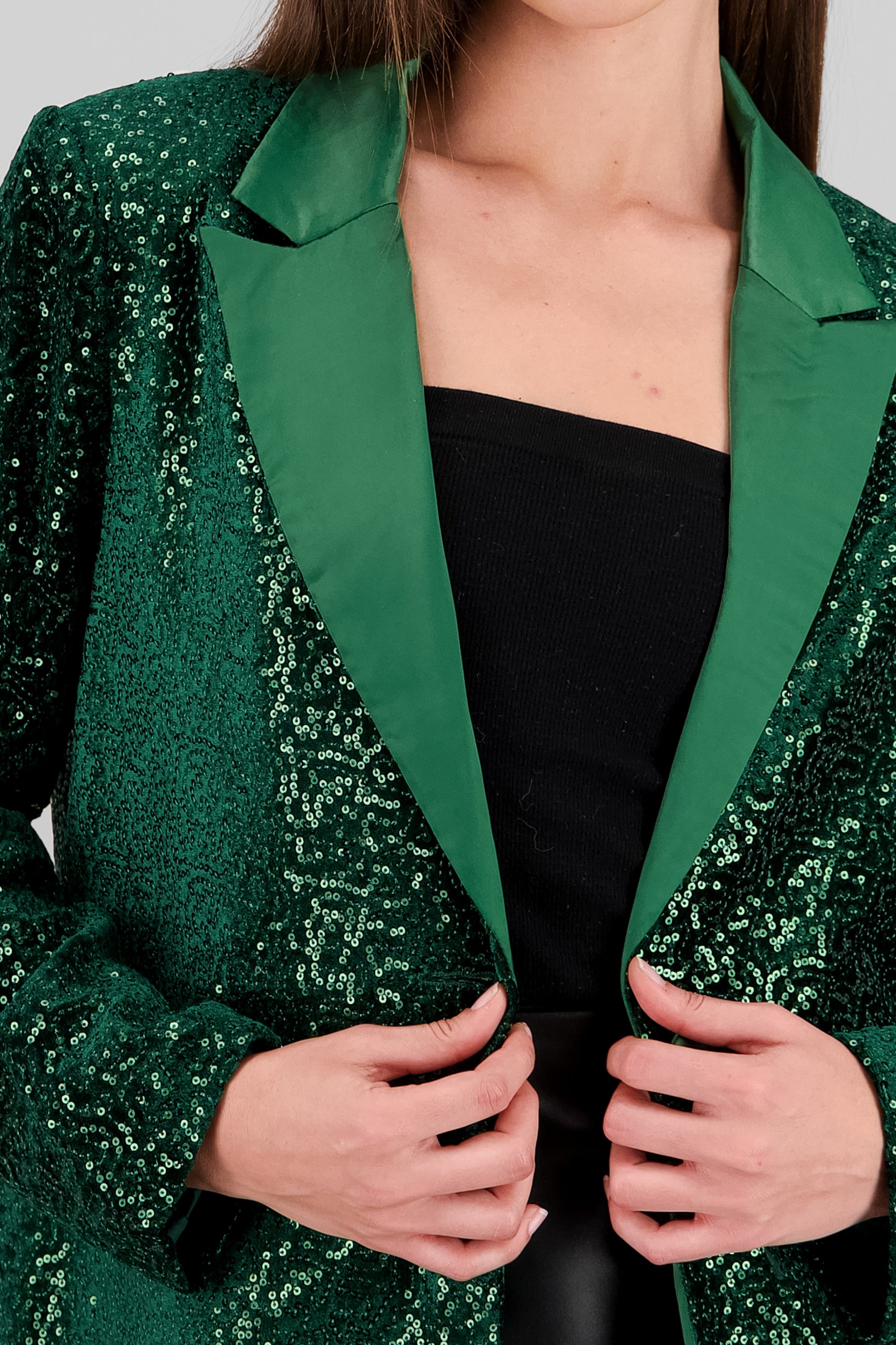 Lapel Detail Sequin Blazer GREEN