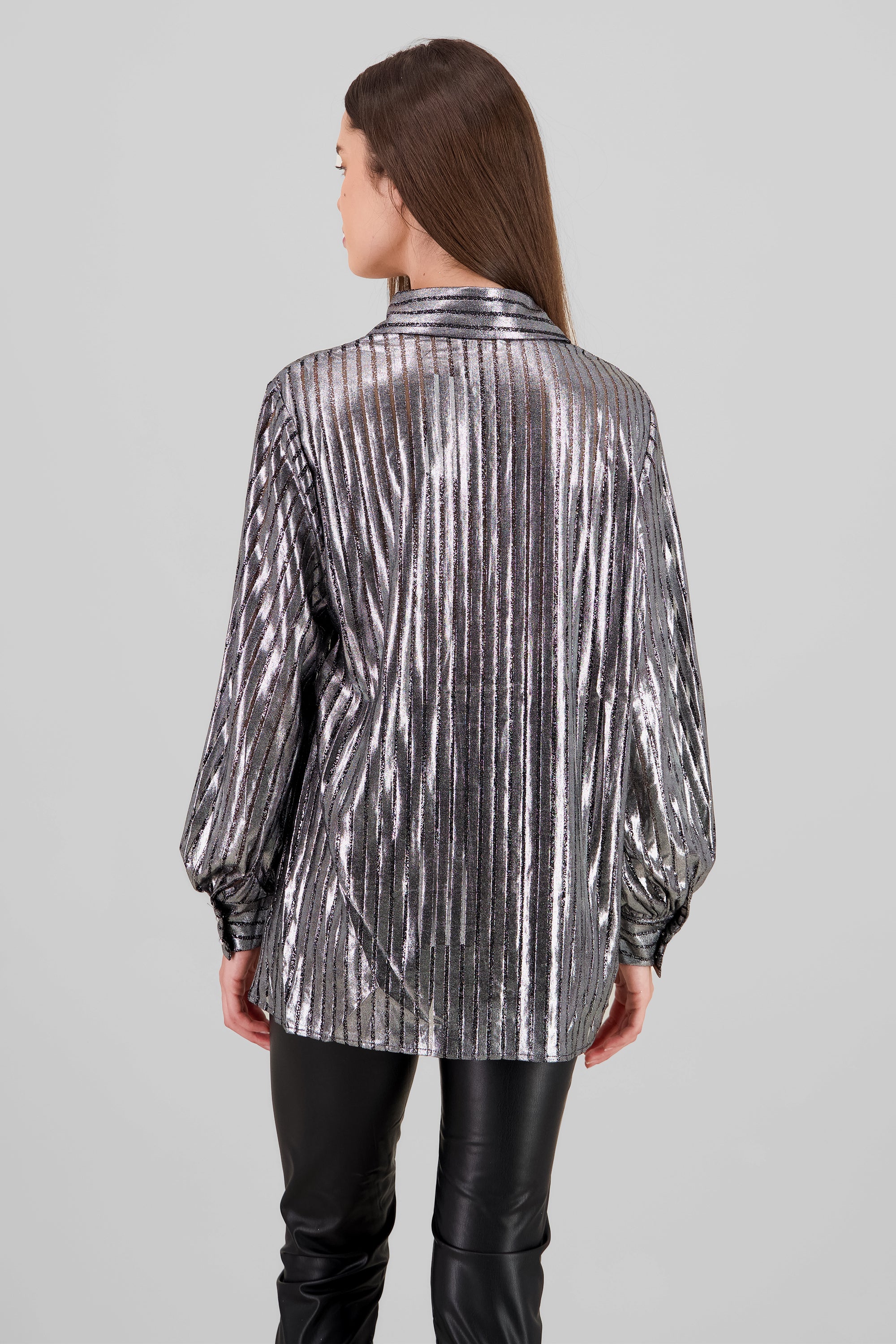 Metallic Striped Long Sleeve Shirt SILVER