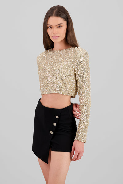 Long Sleeve Crop Sequin Top BLACK