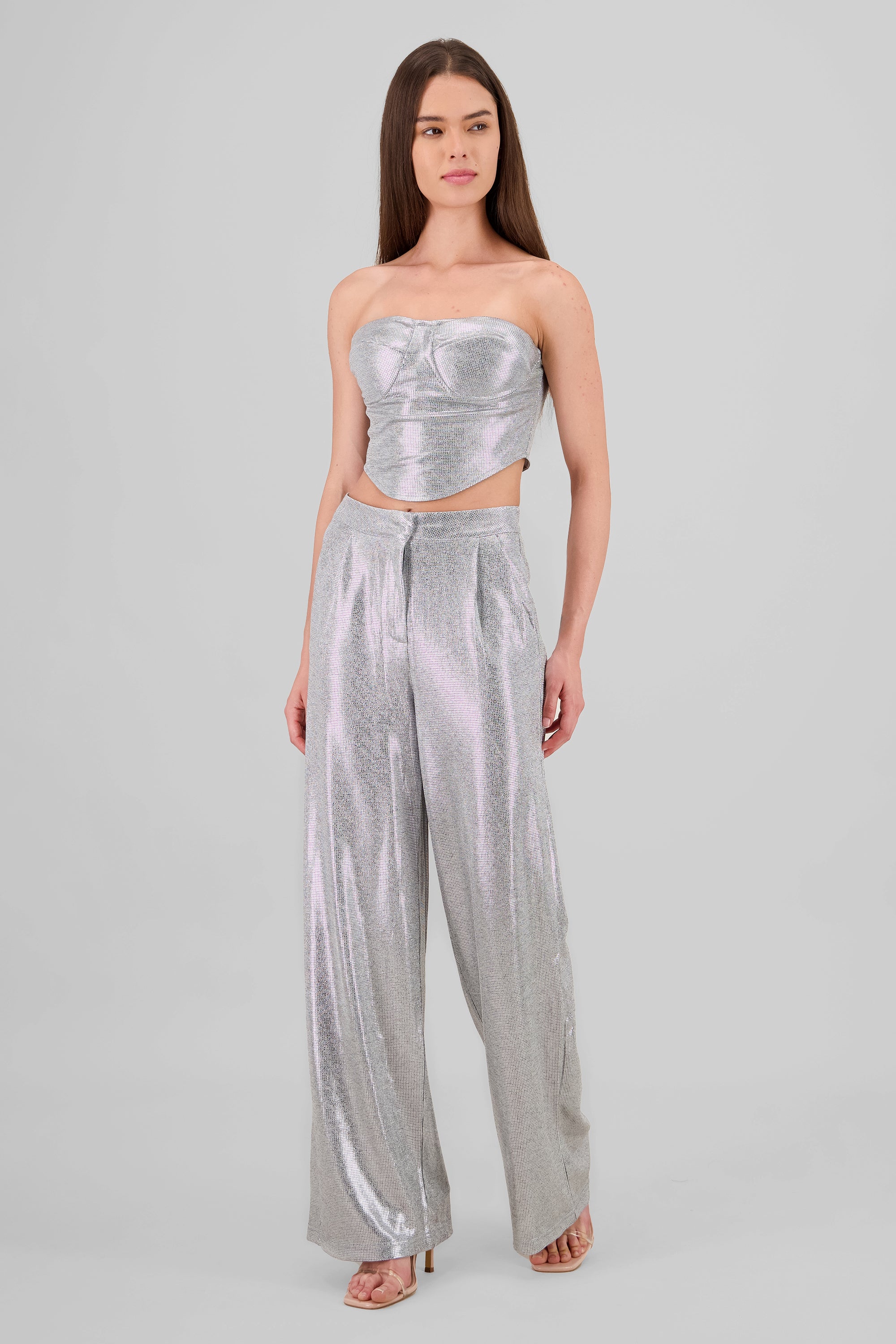 Glitter Flowy Wide Leg Pants SILVER