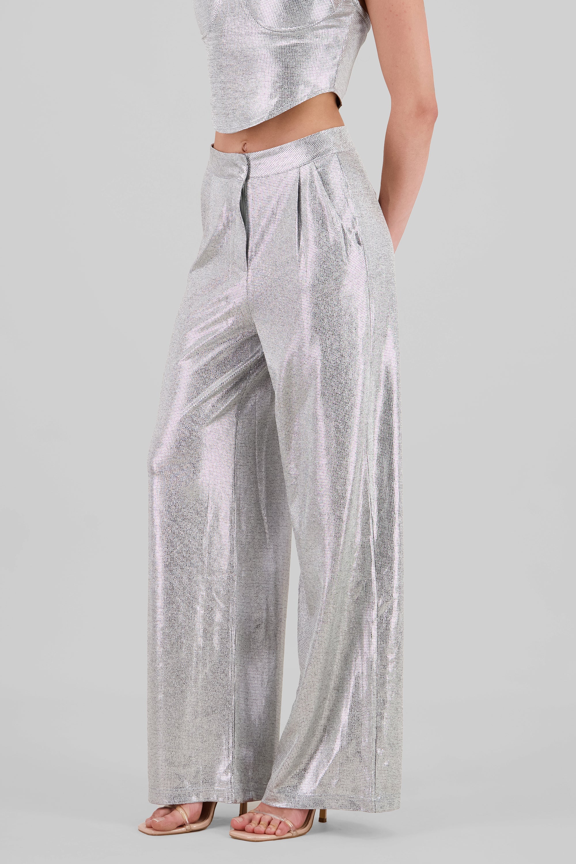 Glitter Flowy Wide Leg Pants SILVER