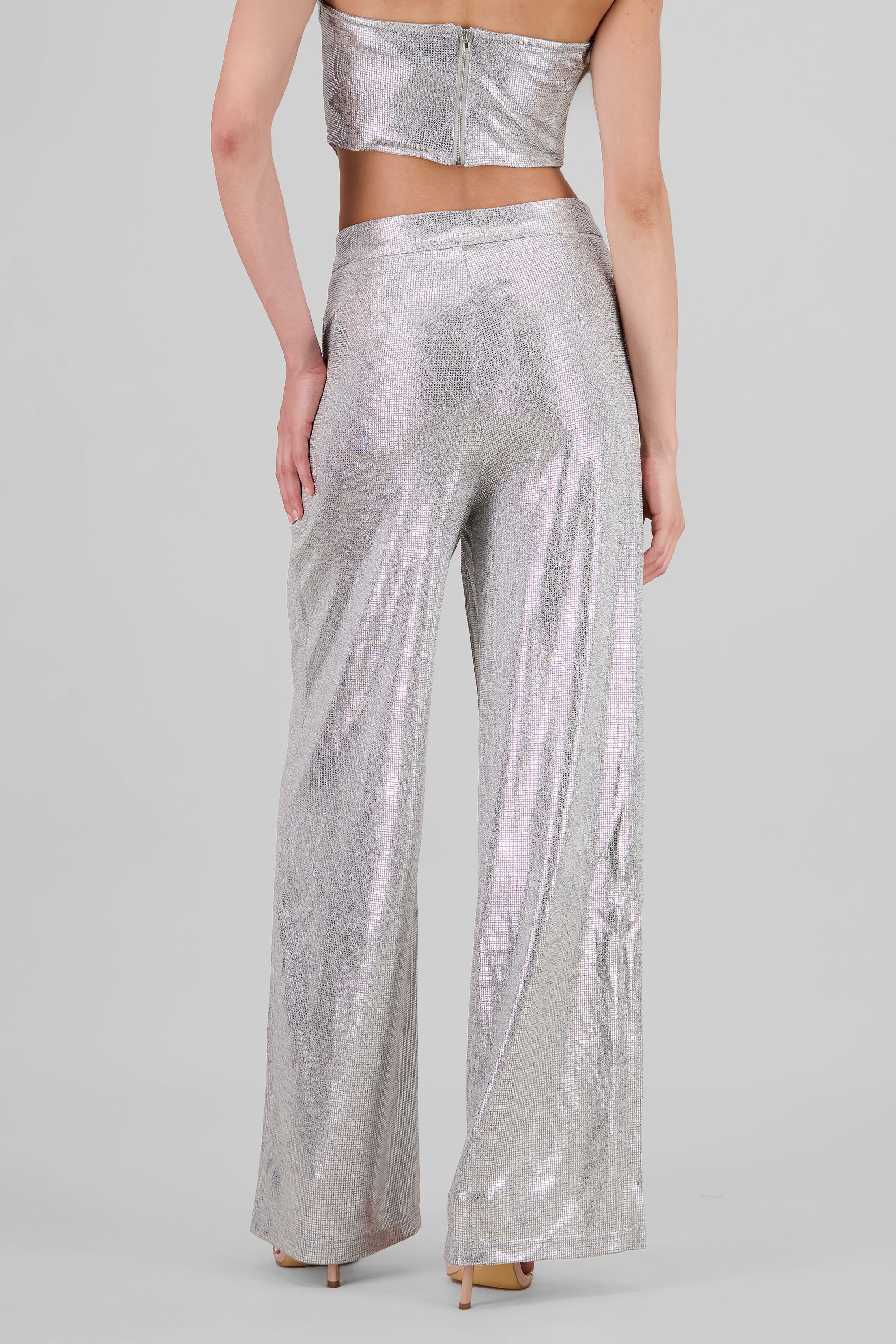 Glitter Flowy Wide Leg Pants SILVER